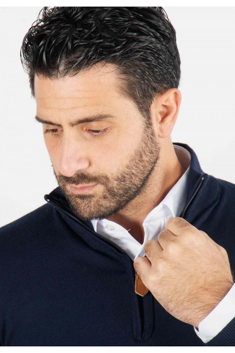 Pull homme col camioneur navy - Touché cachemire