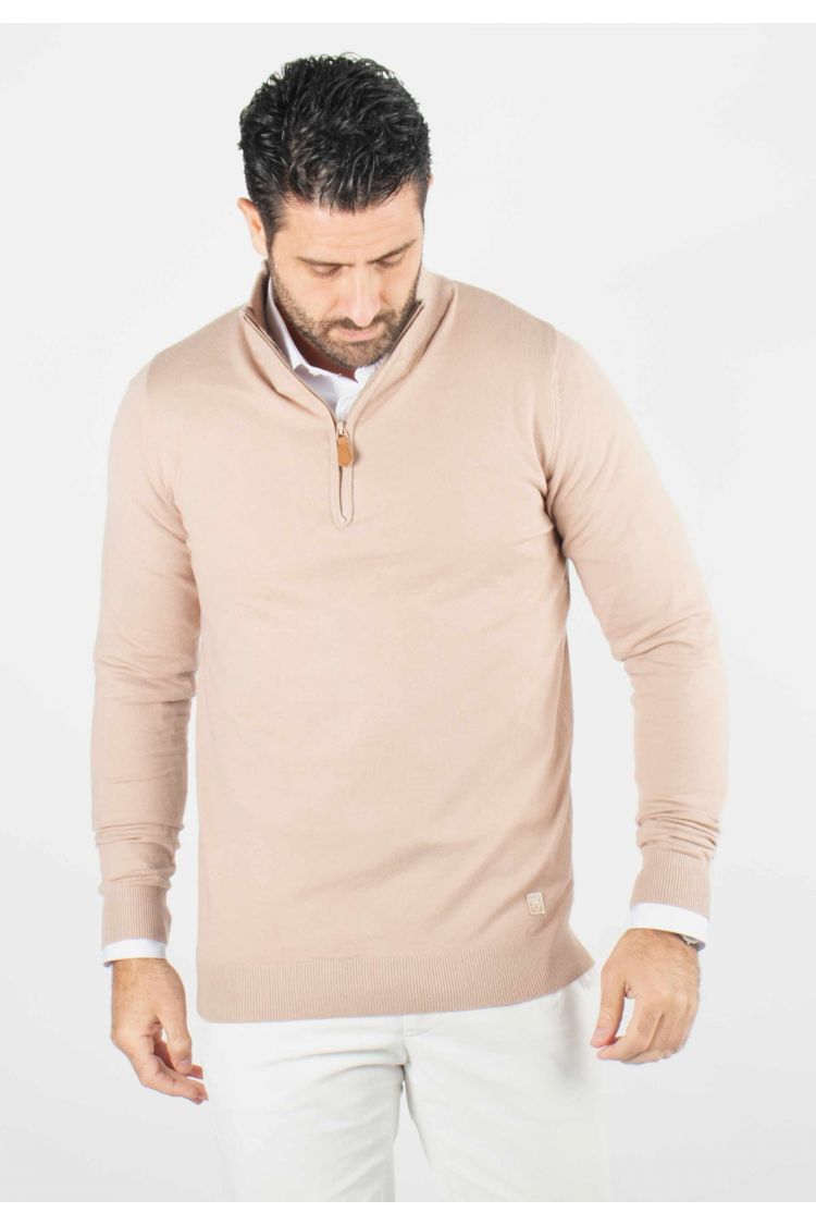 Pull homme col camioneur beige - Touché cachemire