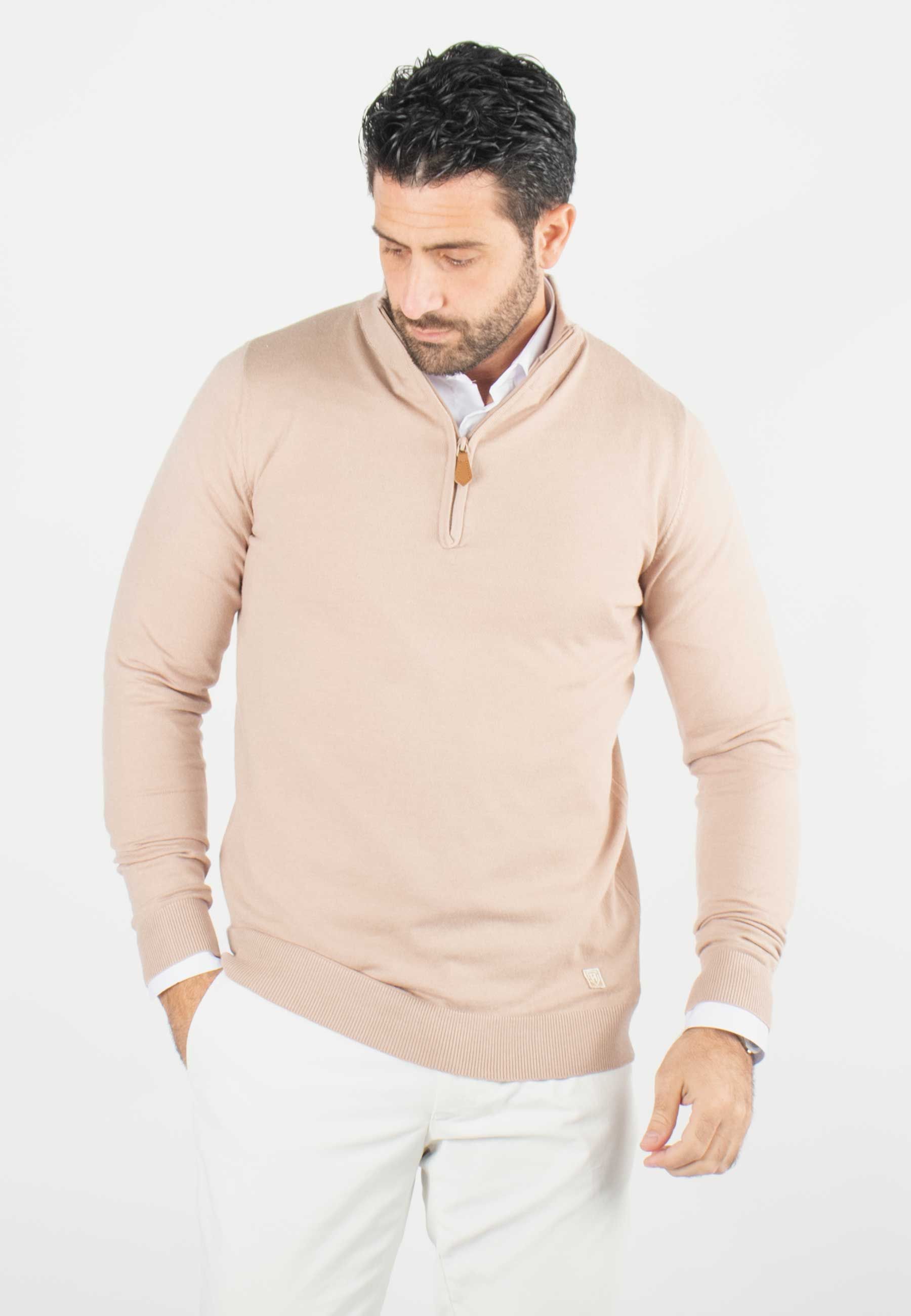 Pull homme col camioneur beige - Touché cachemire