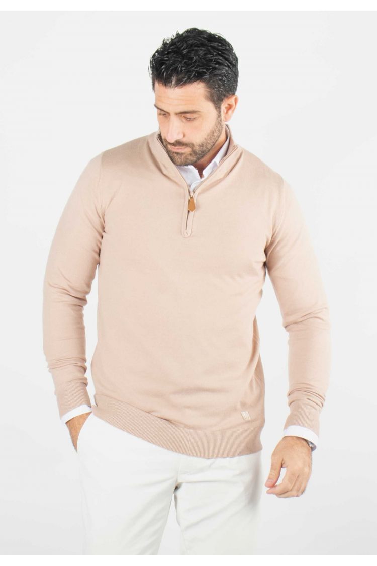 Pull homme col camioneur beige - Touché cachemire