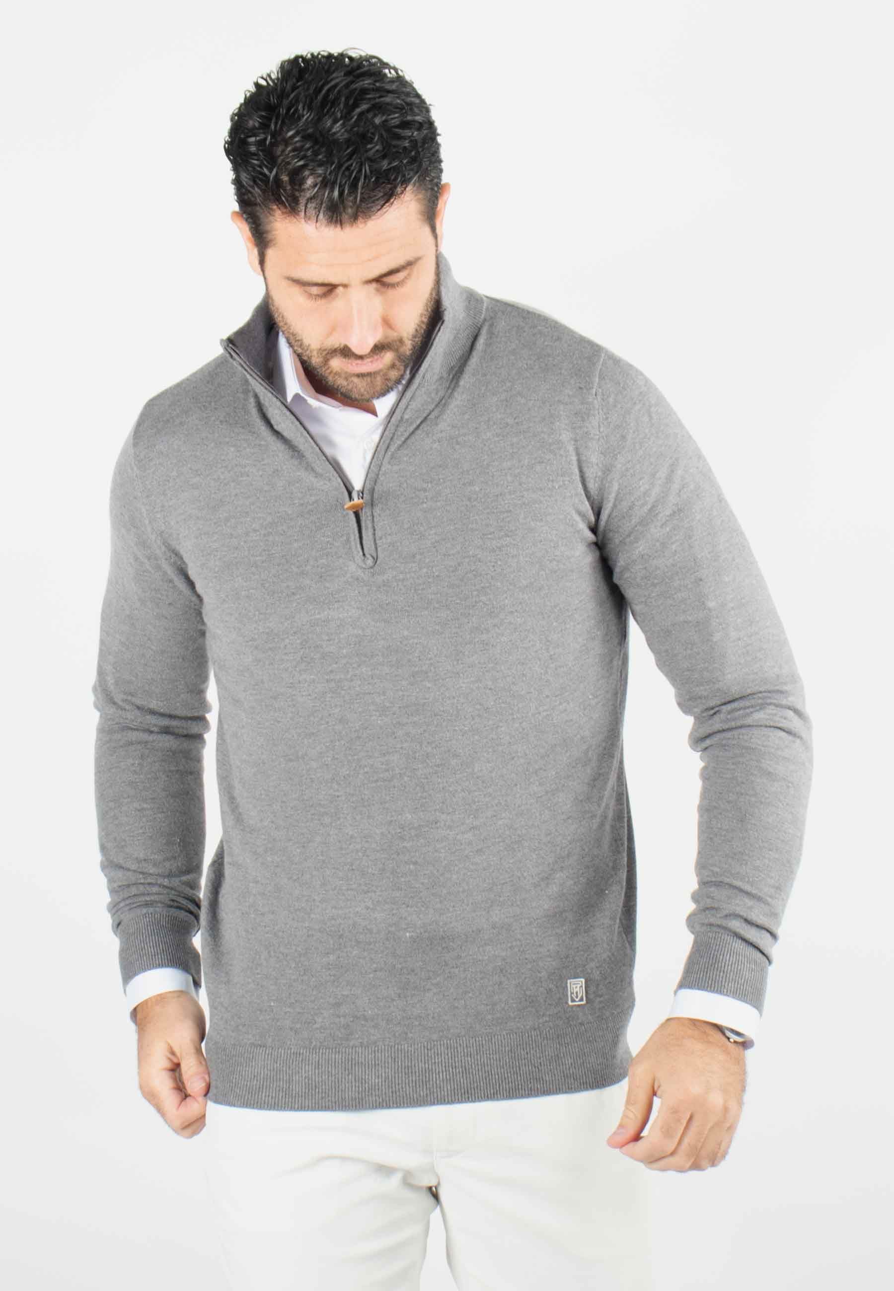 Pull homme col camioneur anthracite - Touché cachemire