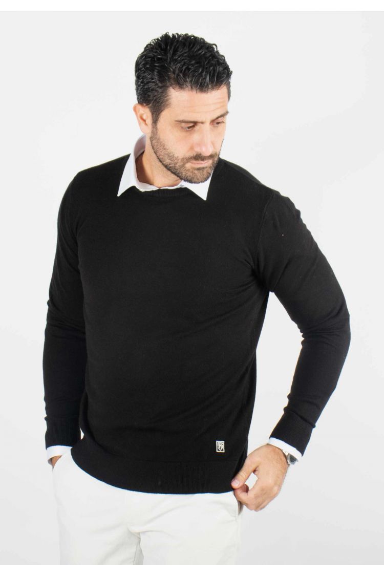 Pull homme col rond noir - Touché cachemire
