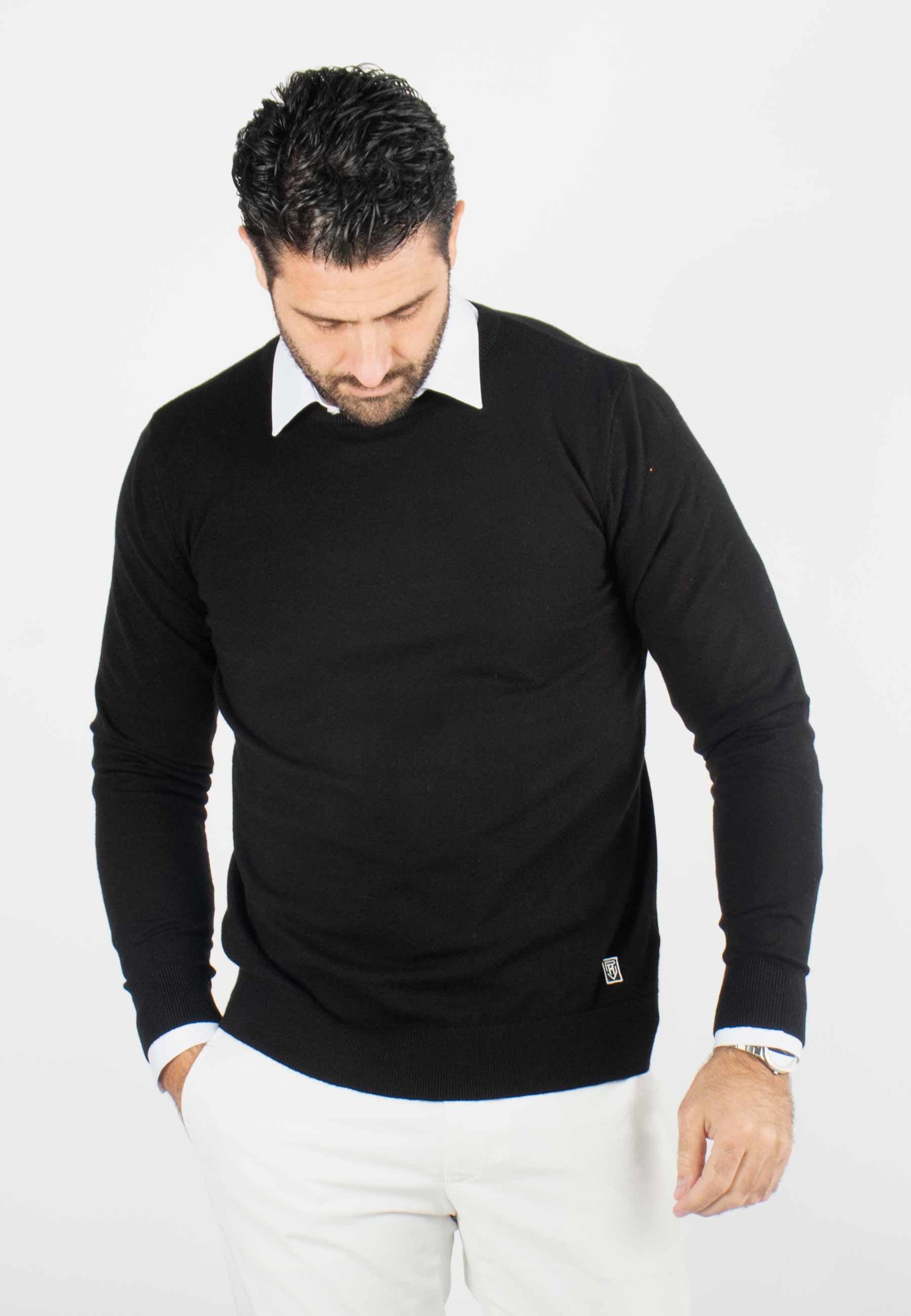 Pull homme col rond noir - Touché cachemire