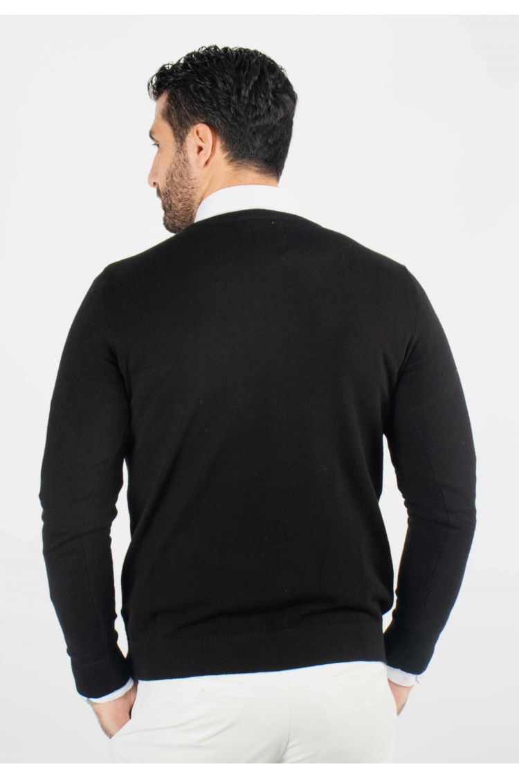 Pull homme col rond noir - Touché cachemire