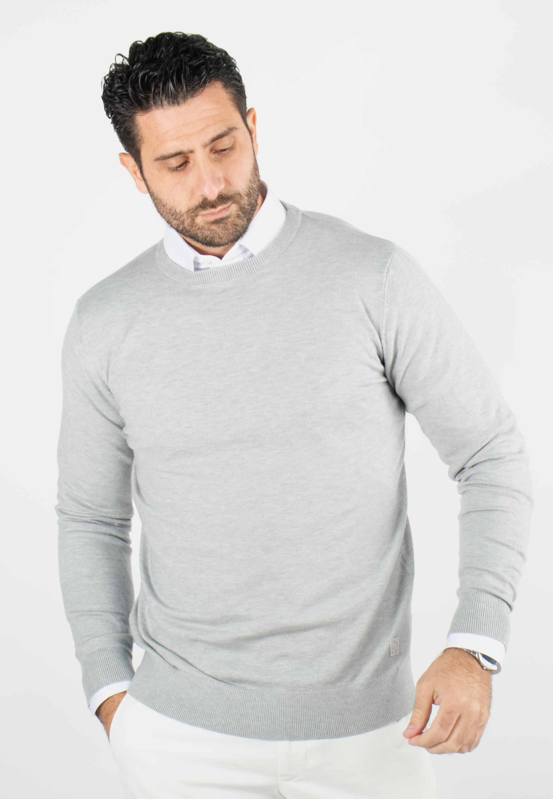 Pull homme col rond gris - Touché cachemire