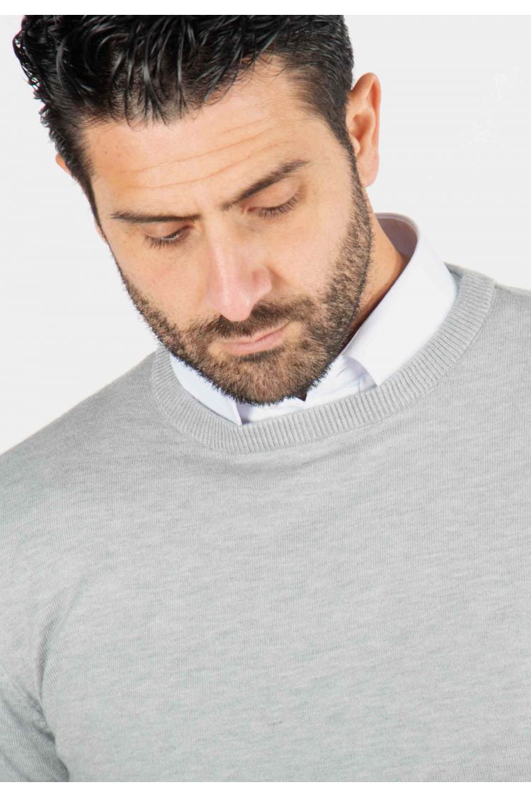 Pull homme col rond gris - Touché cachemire