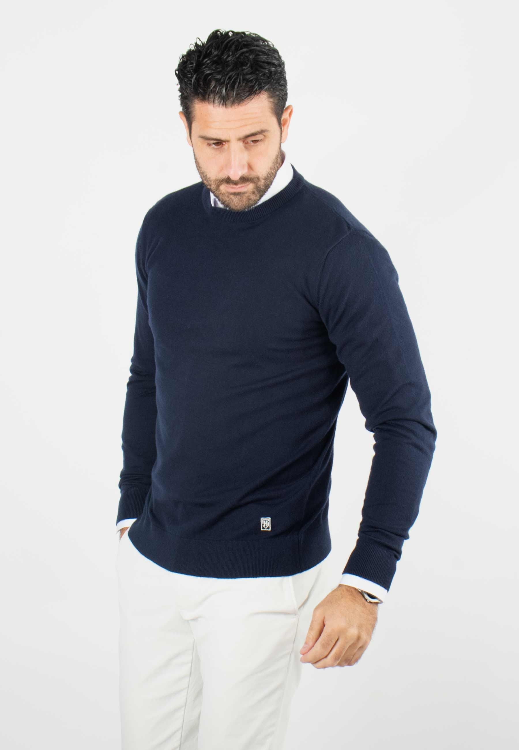 Pull homme col rond navy - Touché cachemire