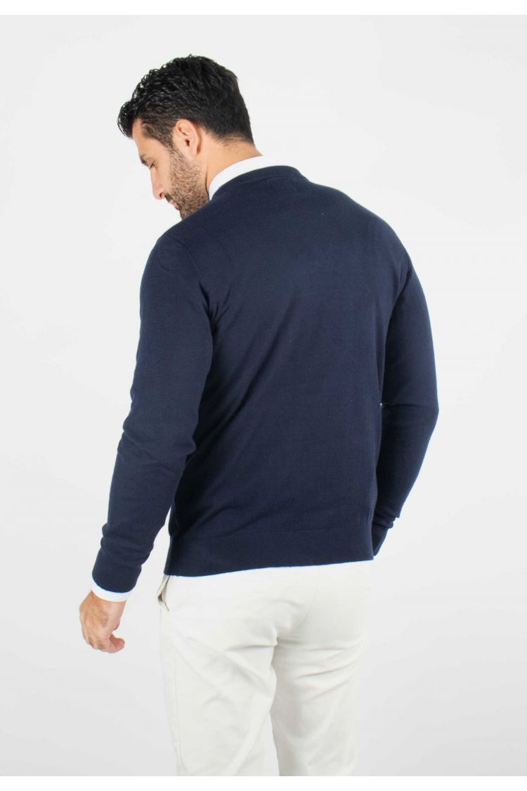 Pull homme col rond navy - Touché cachemire