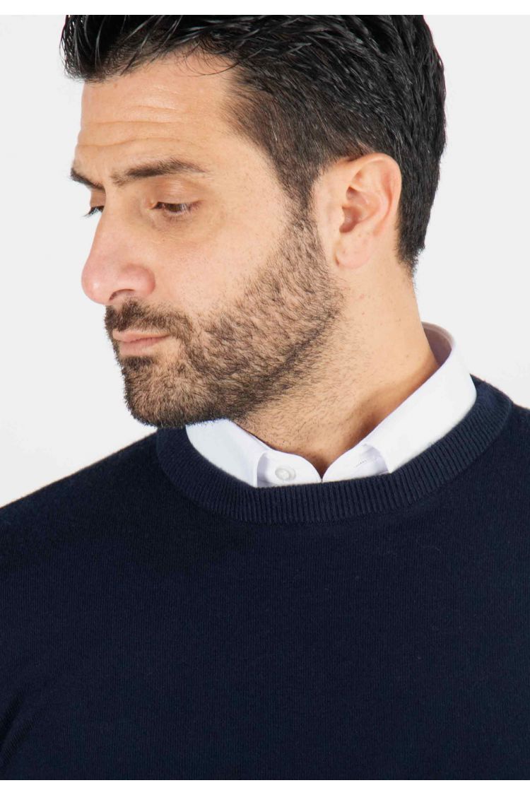 Pull homme col rond navy - Touché cachemire