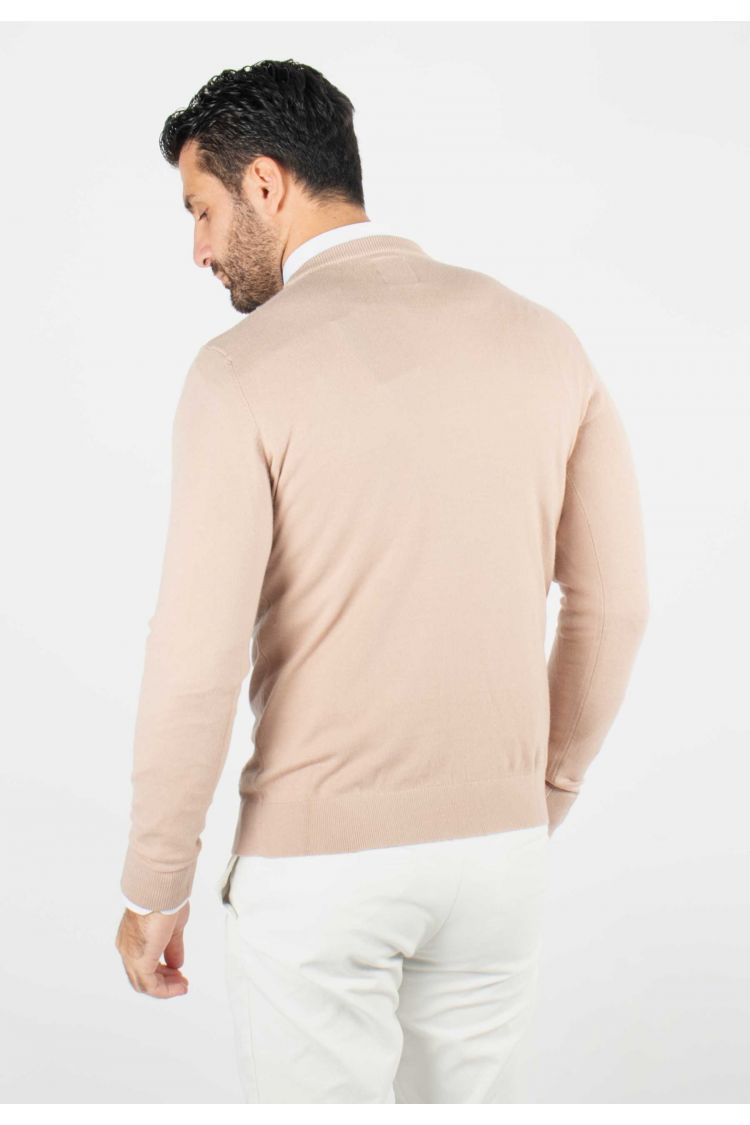 Pull homme col rond beige - Touché cachemire