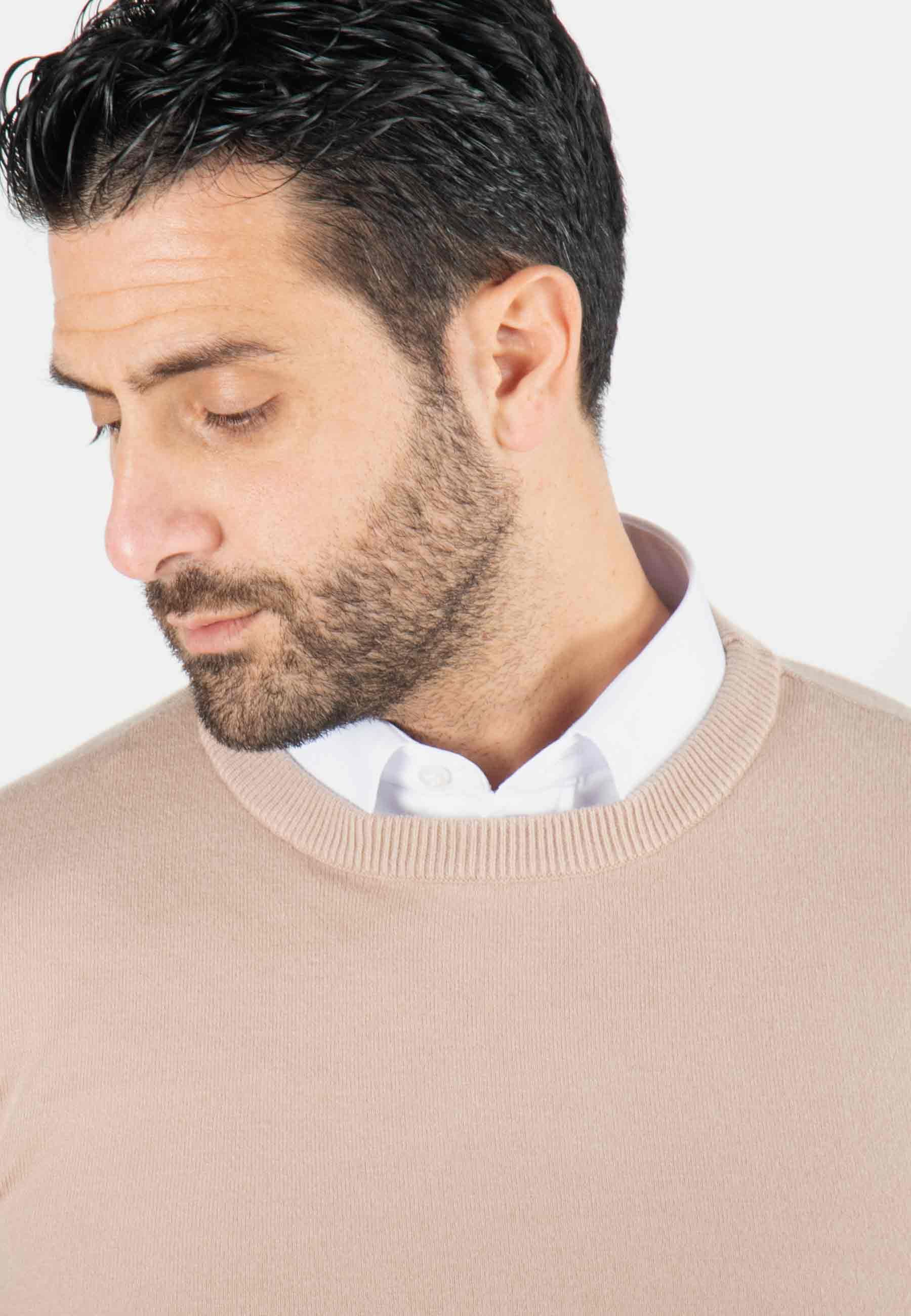 Pull homme col rond beige - Touché cachemire