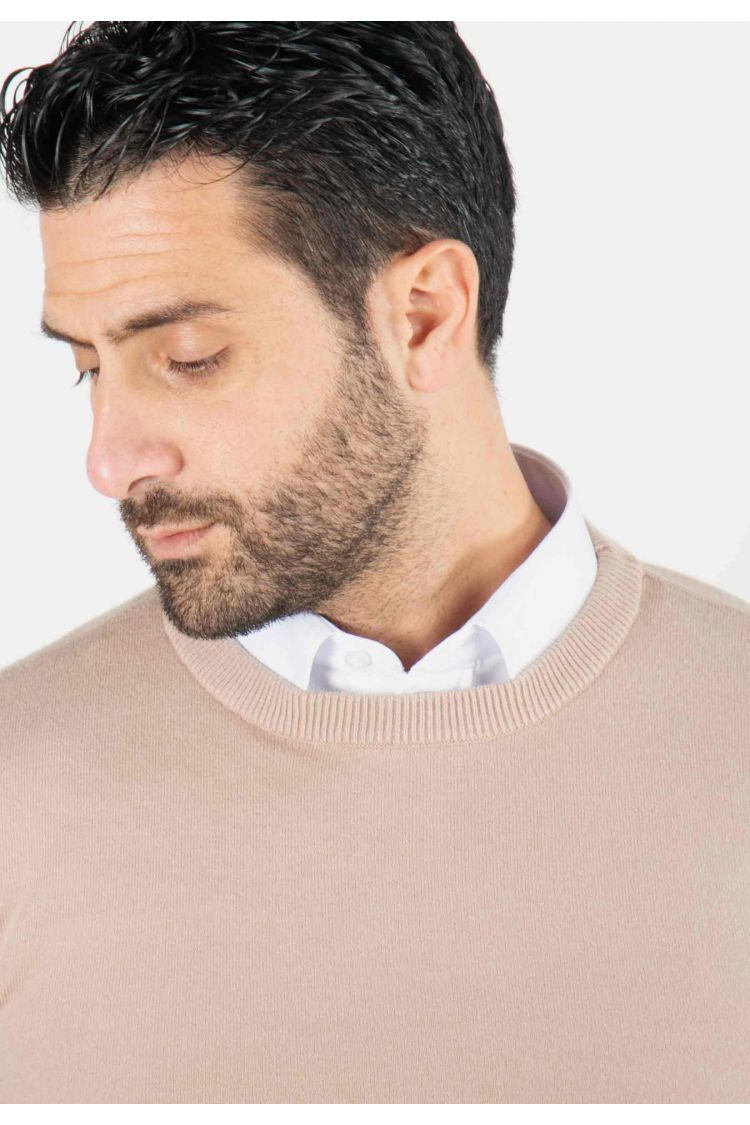 Pull homme col rond beige - Touché cachemire