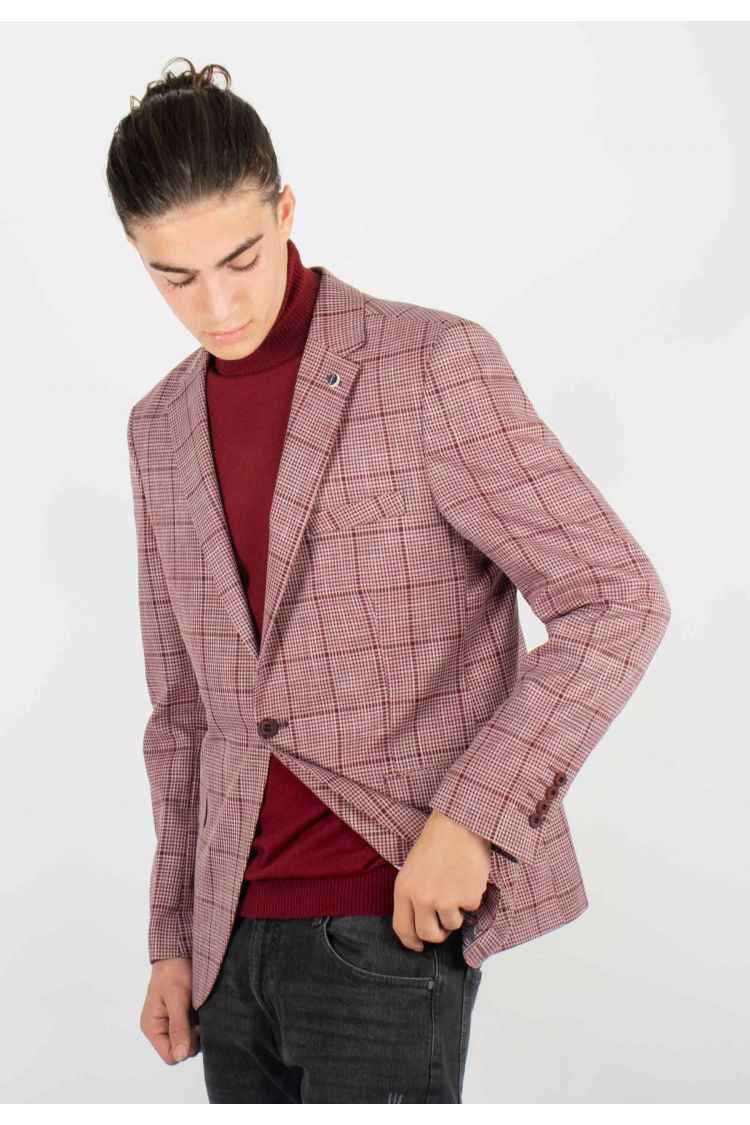 Veste de costume Homme Rouge à Carreaux