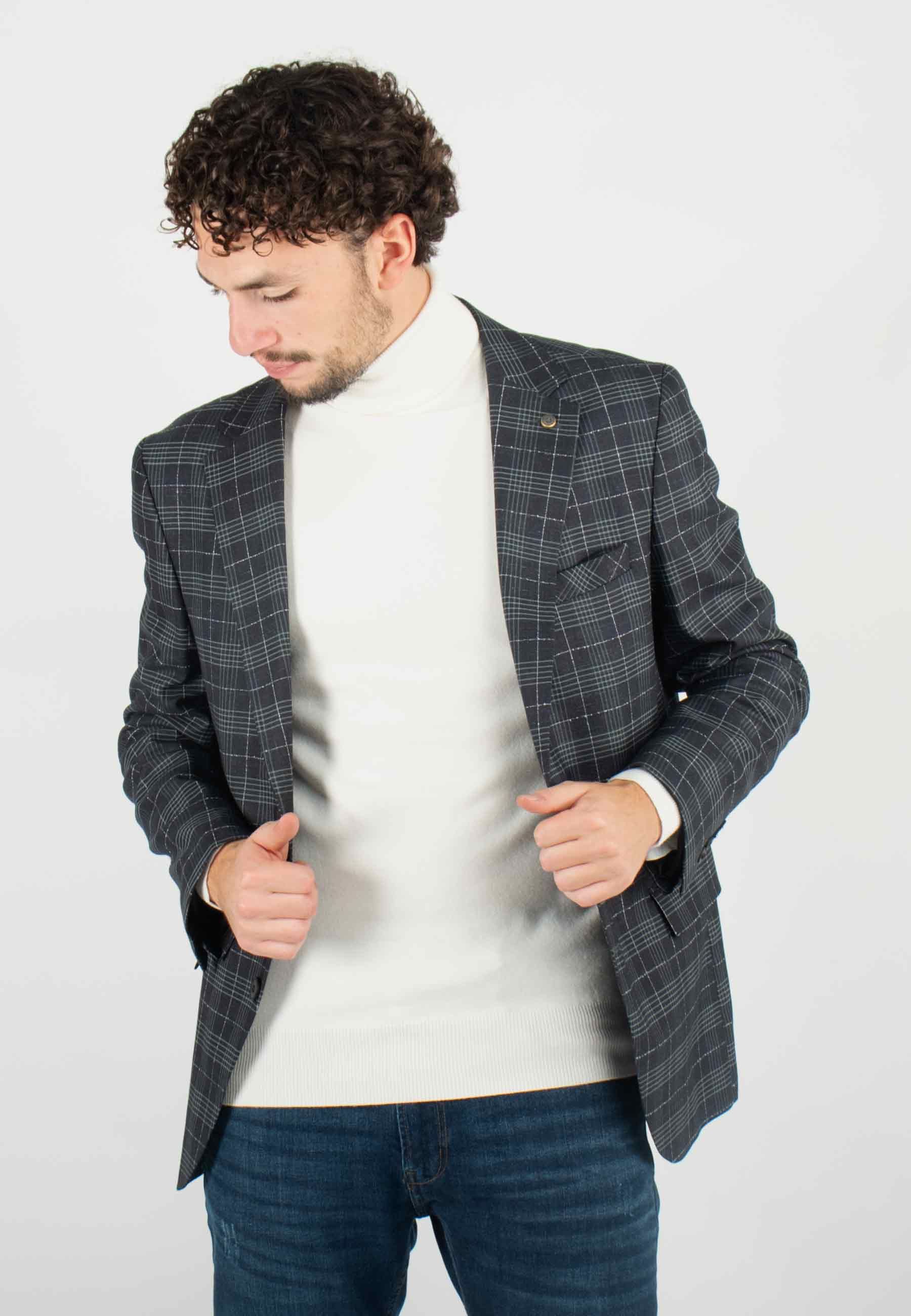 Veste de costume slim fit Noir à carreaux