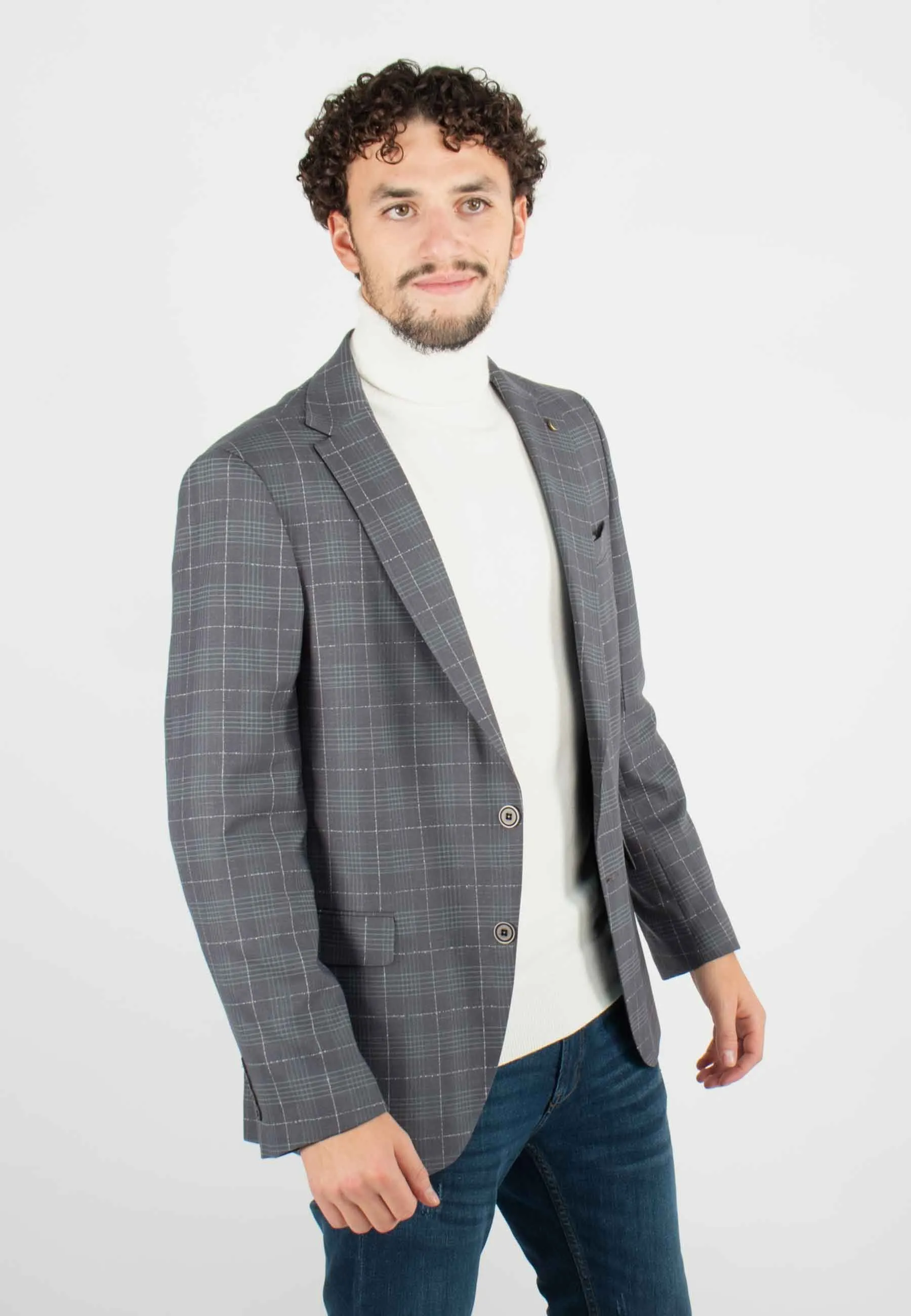 Veste de costume gris à grands carreaux