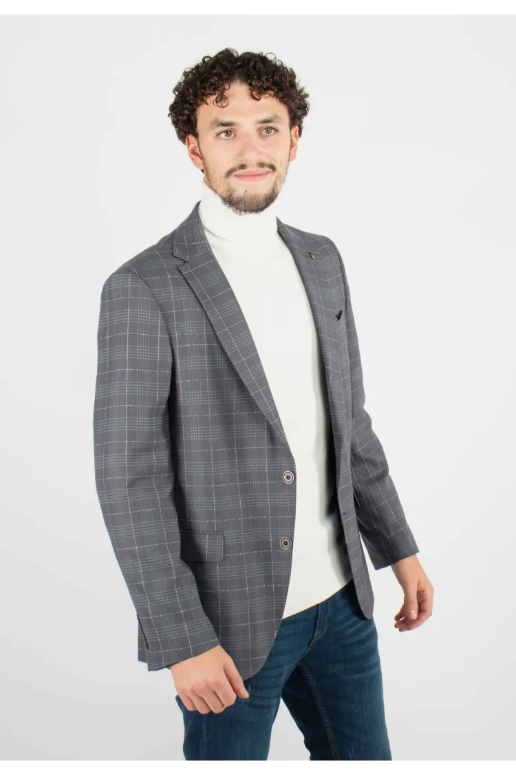 Veste de costume gris à grands carreaux