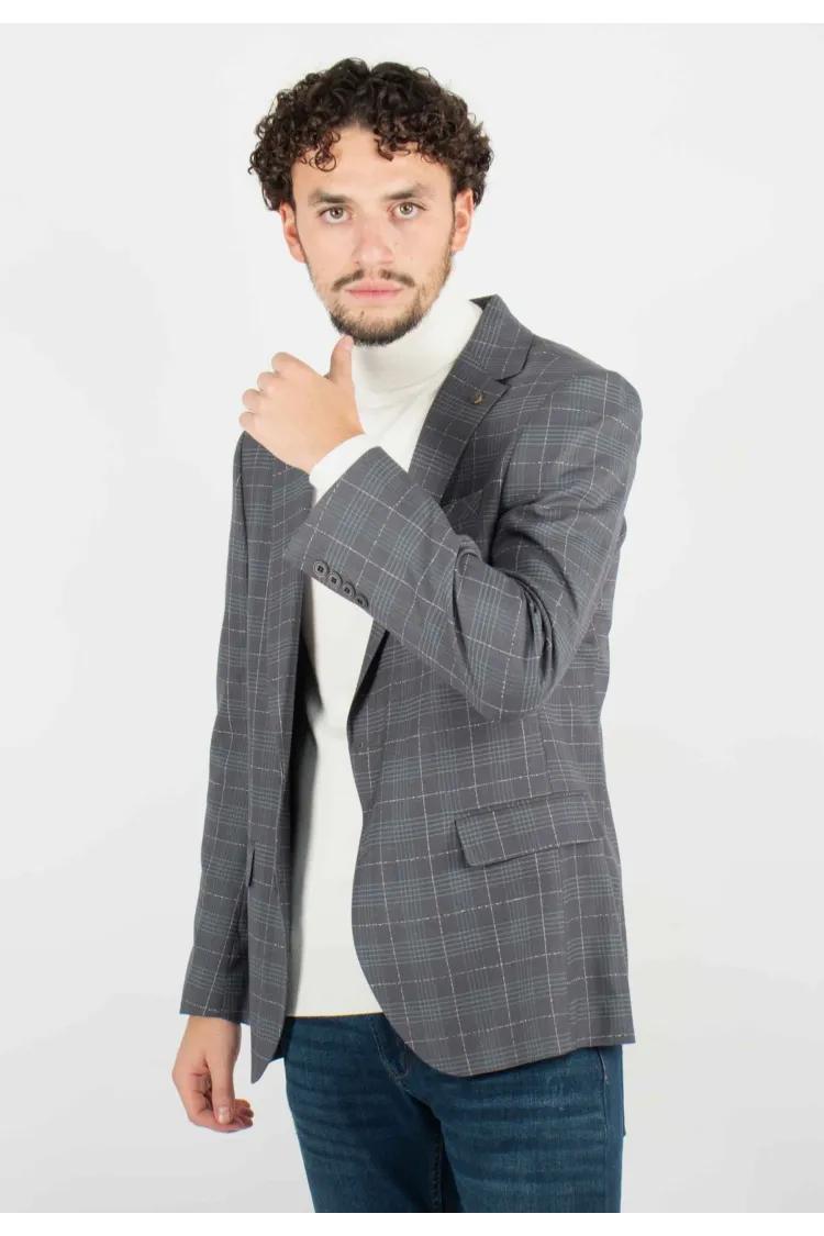 Veste de costume gris à grands carreaux