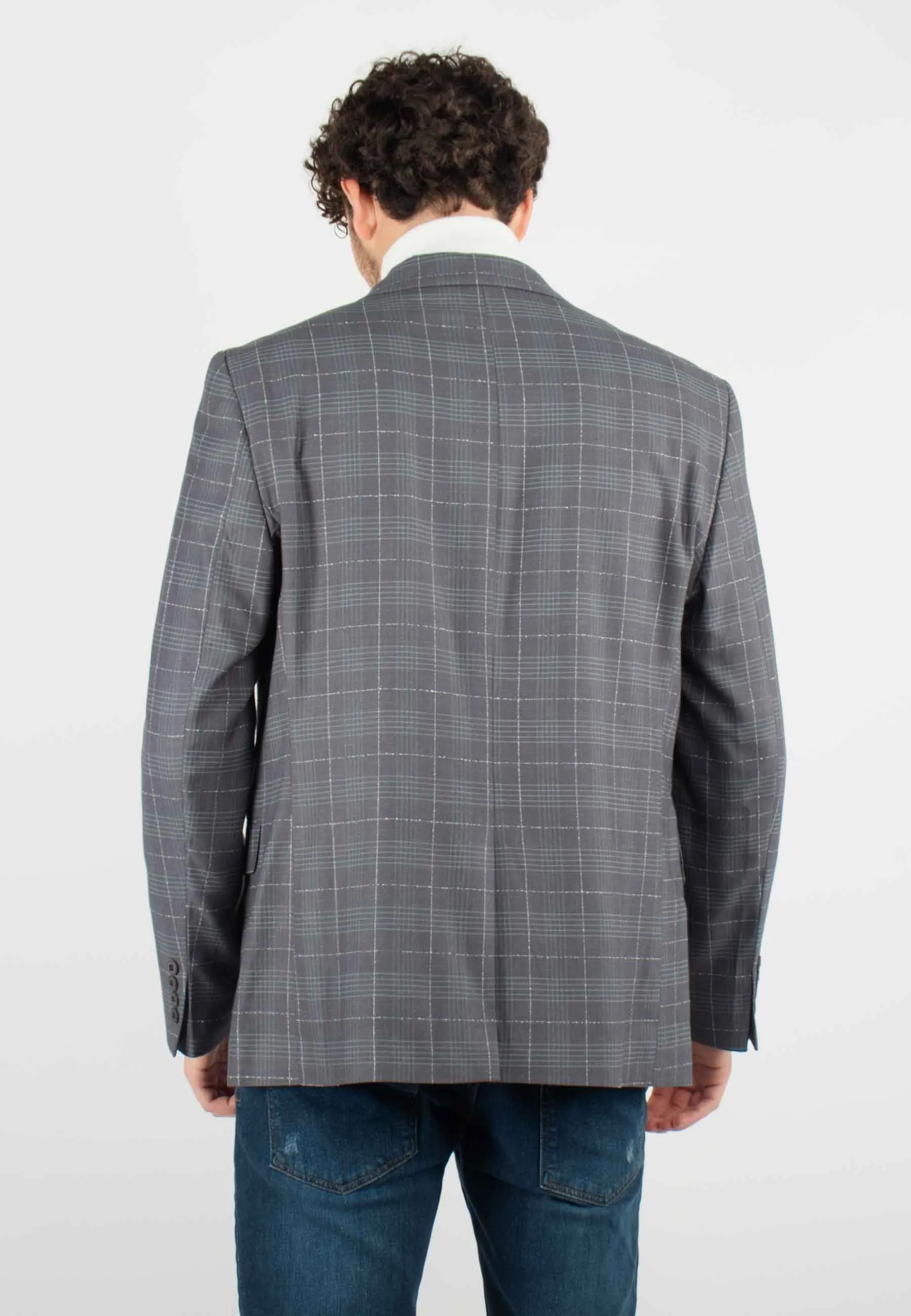 Veste de costume gris à grands carreaux