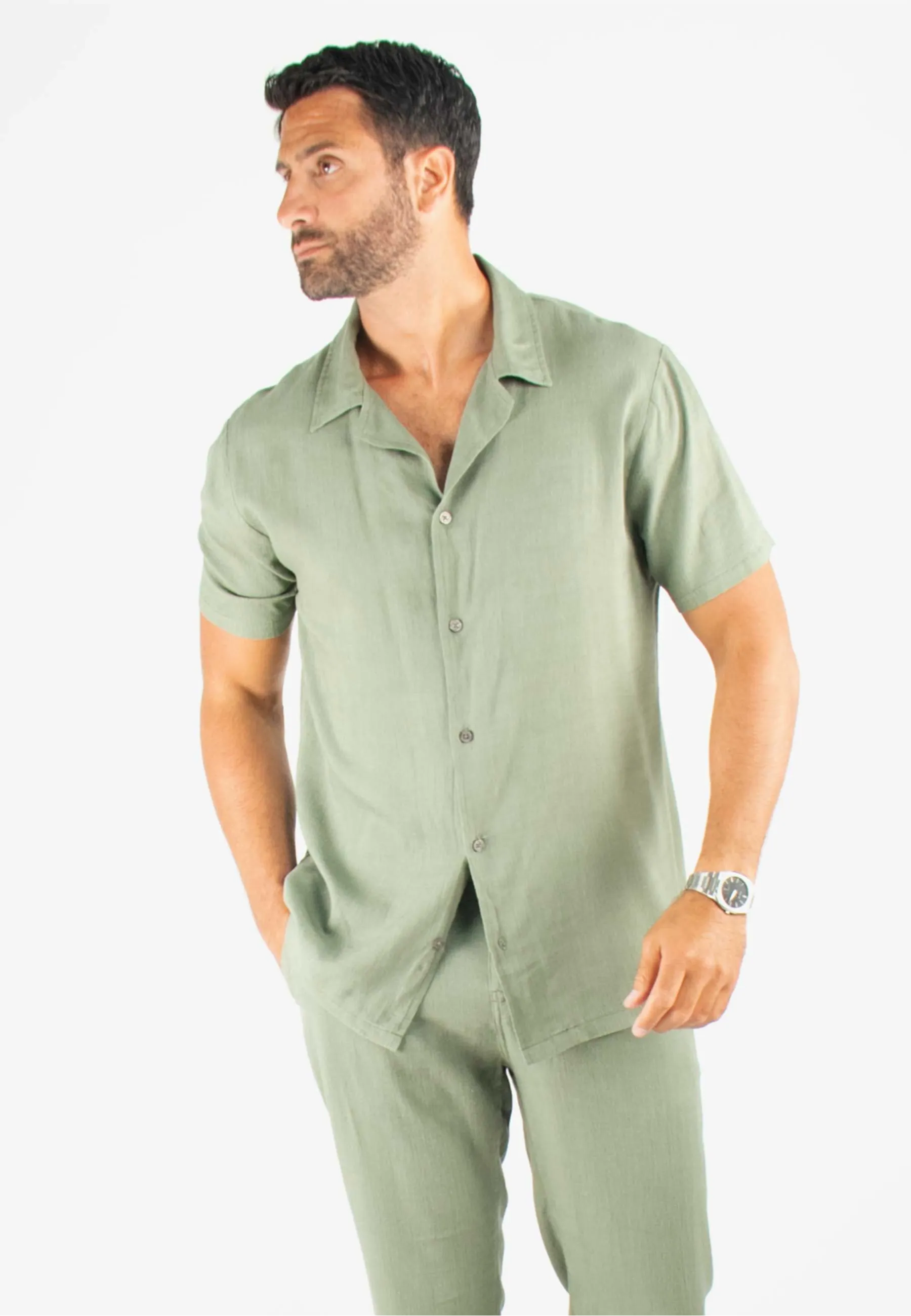 Chemisette Homme Viscose et Lin - kaki