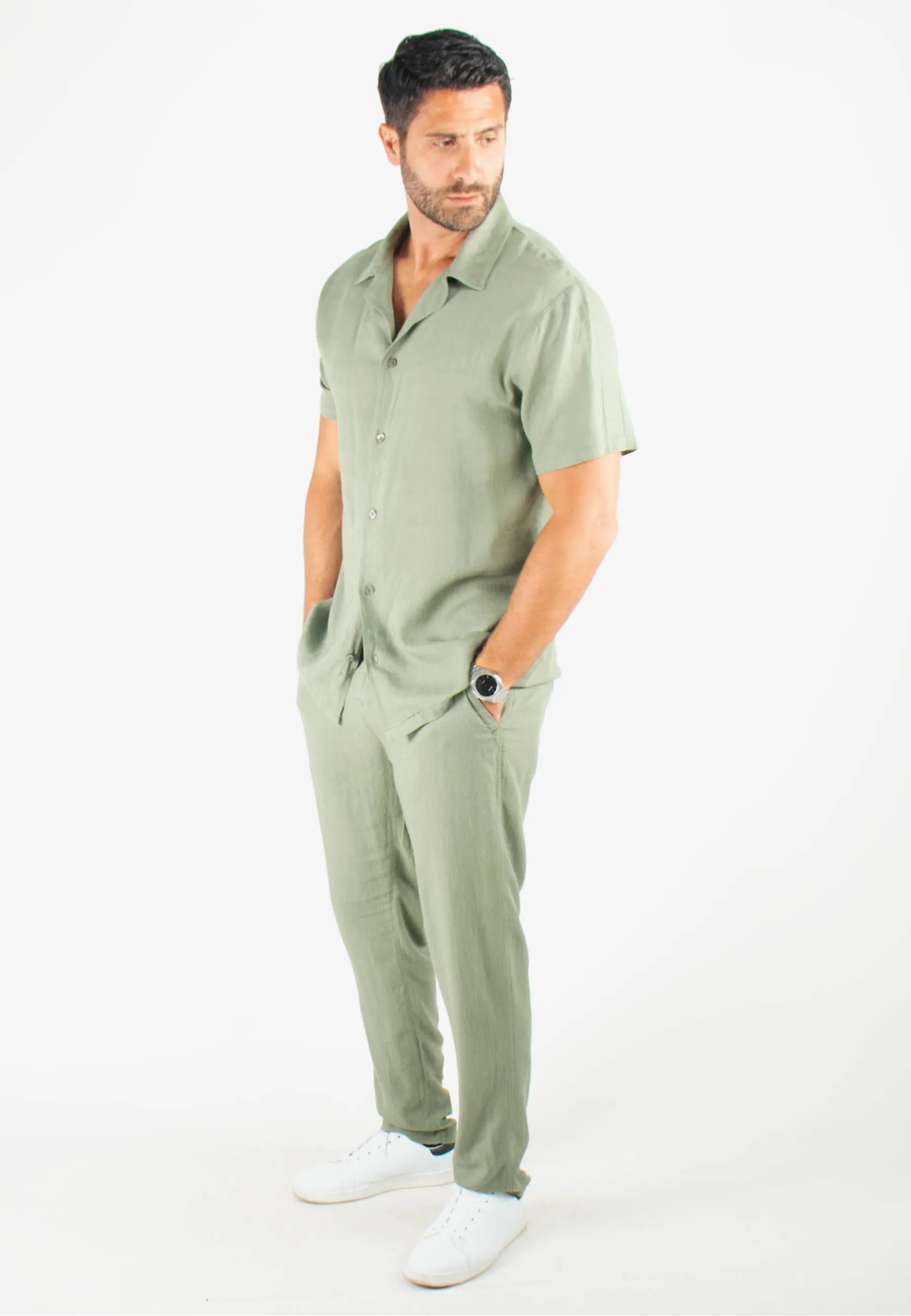 Chemisette Homme Viscose et Lin - kaki