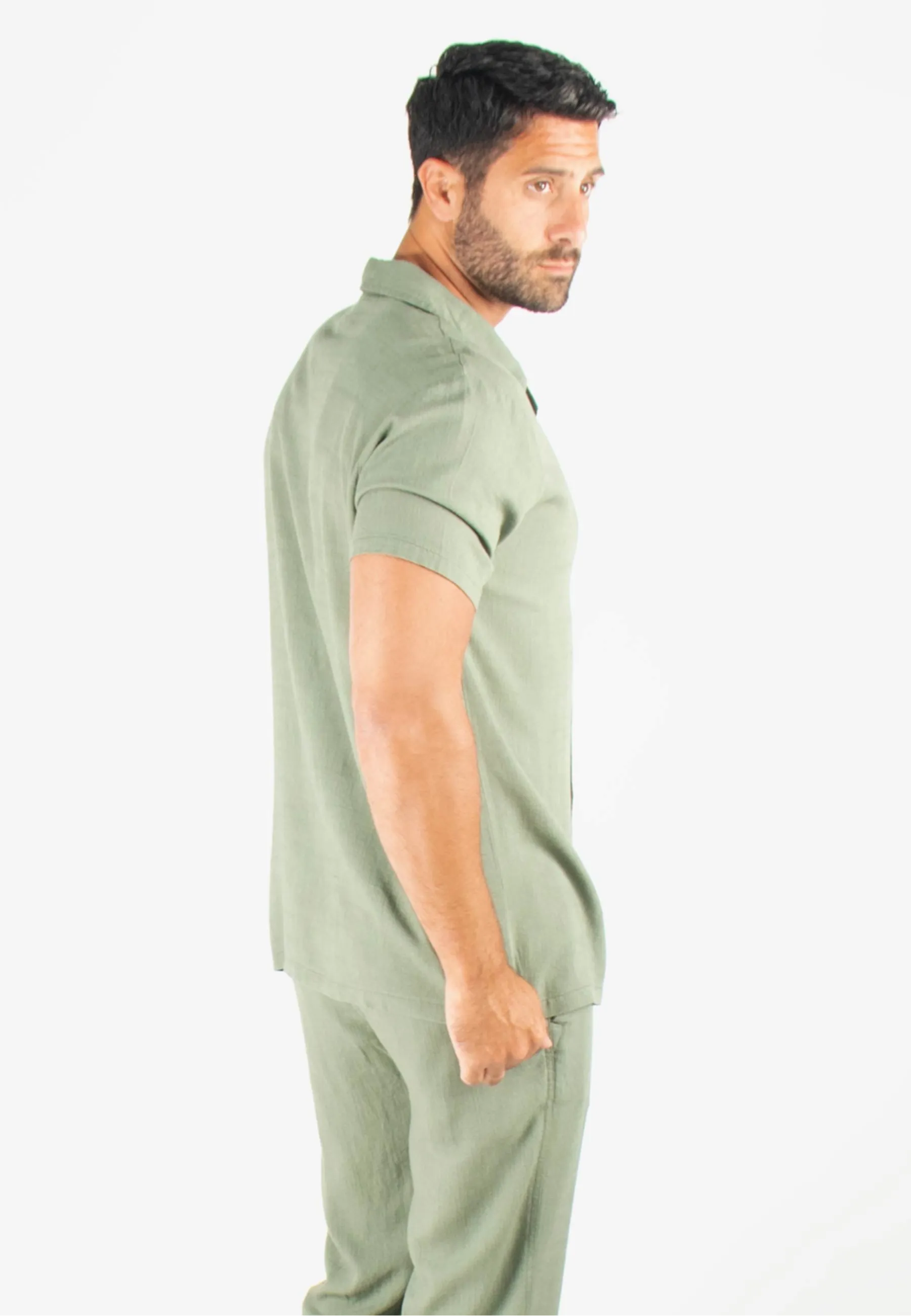 Chemisette Homme Viscose et Lin - kaki