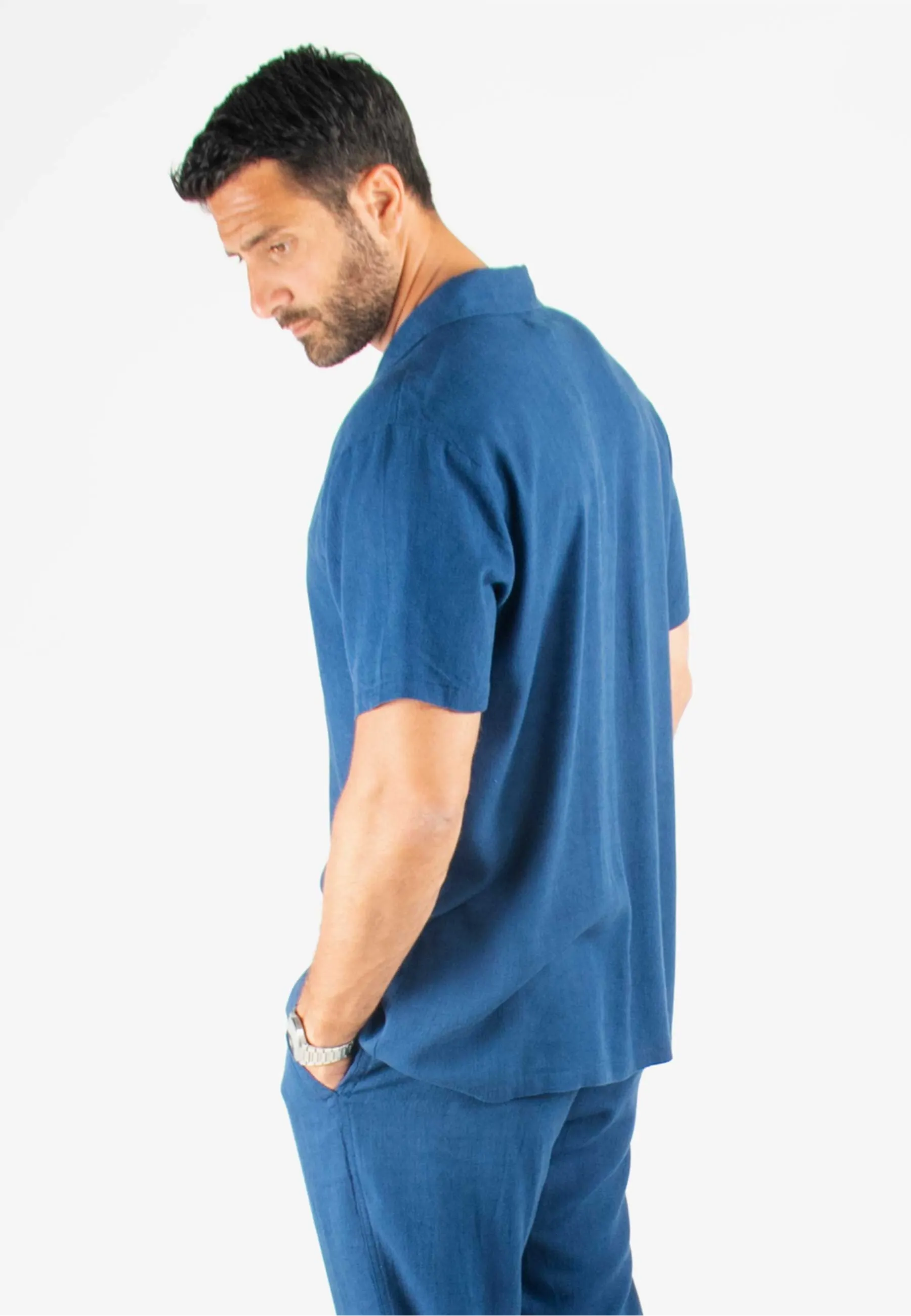 Chemisette Homme Viscose et Lin - Bleu Marine