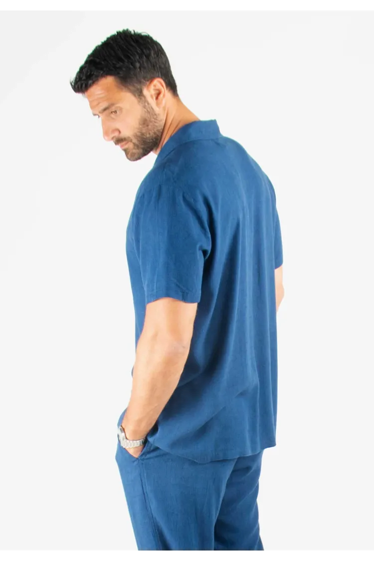 Chemisette Homme Viscose et Lin - Bleu Marine