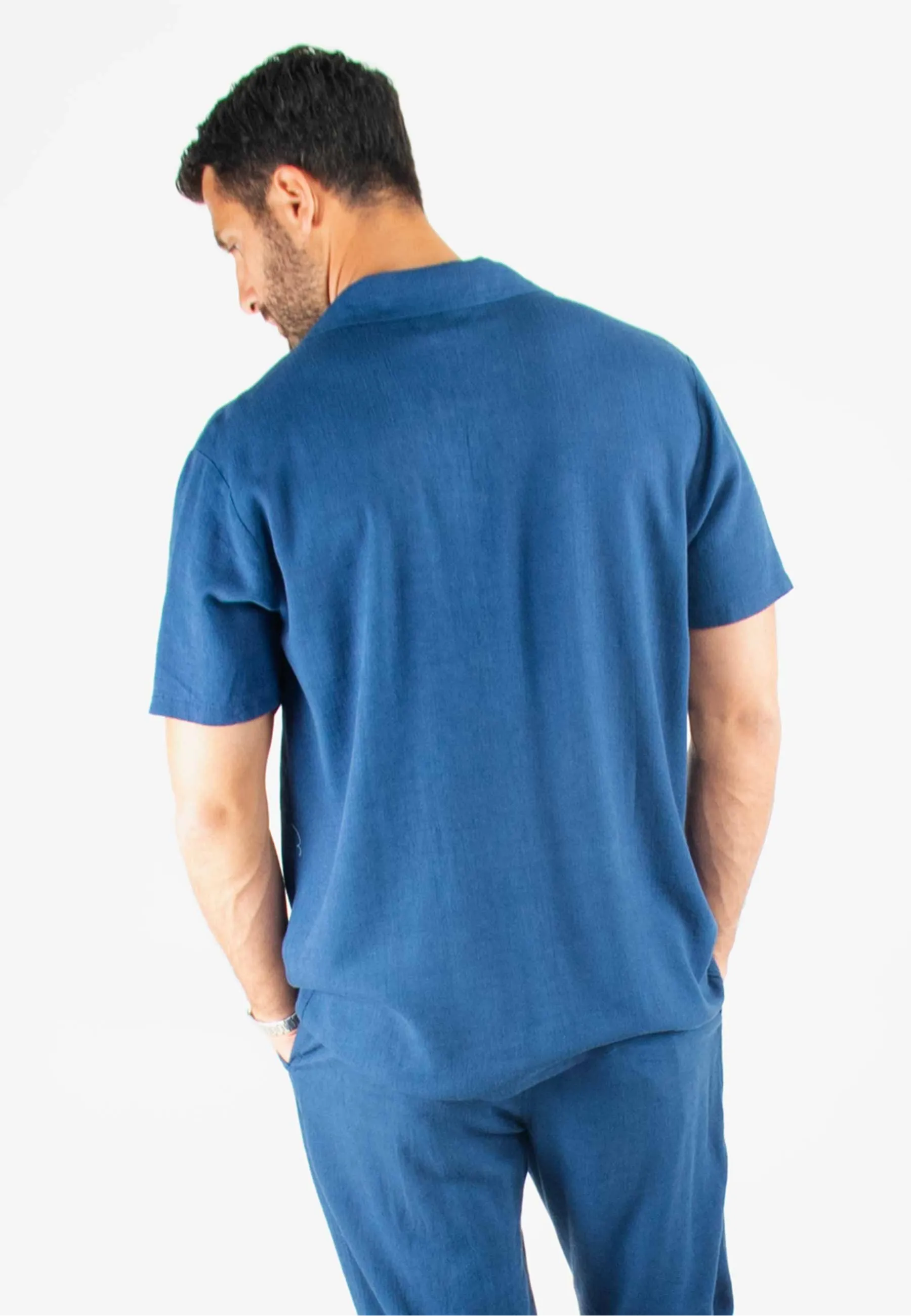 Chemisette Homme Viscose et Lin - Bleu Marine