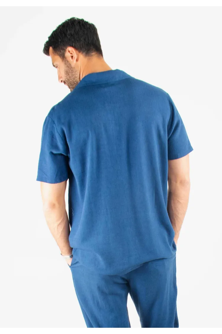 Chemisette Homme Viscose et Lin - Bleu Marine