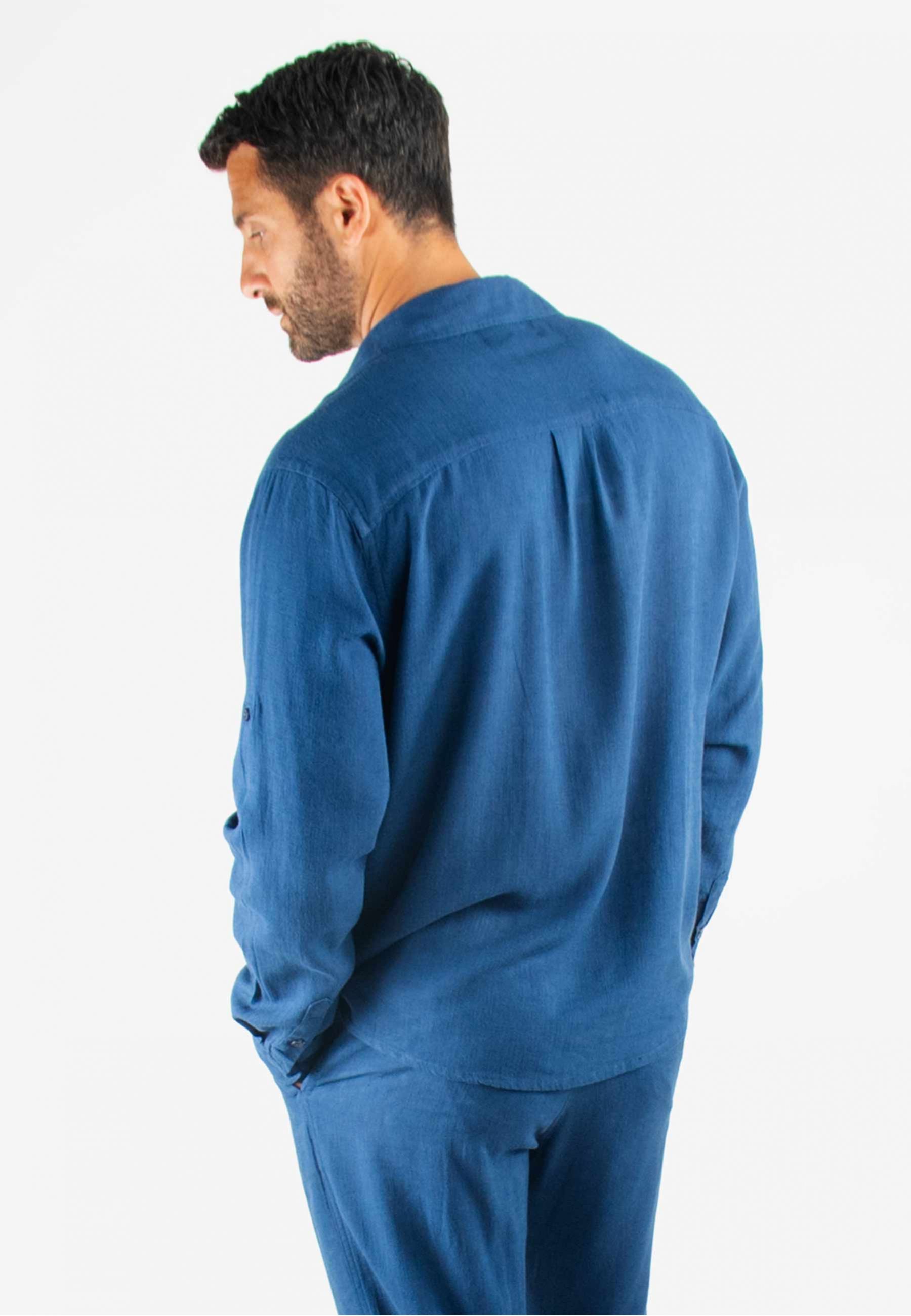 Chemise Homme Mélange Viscose et Lin - Bleu marine