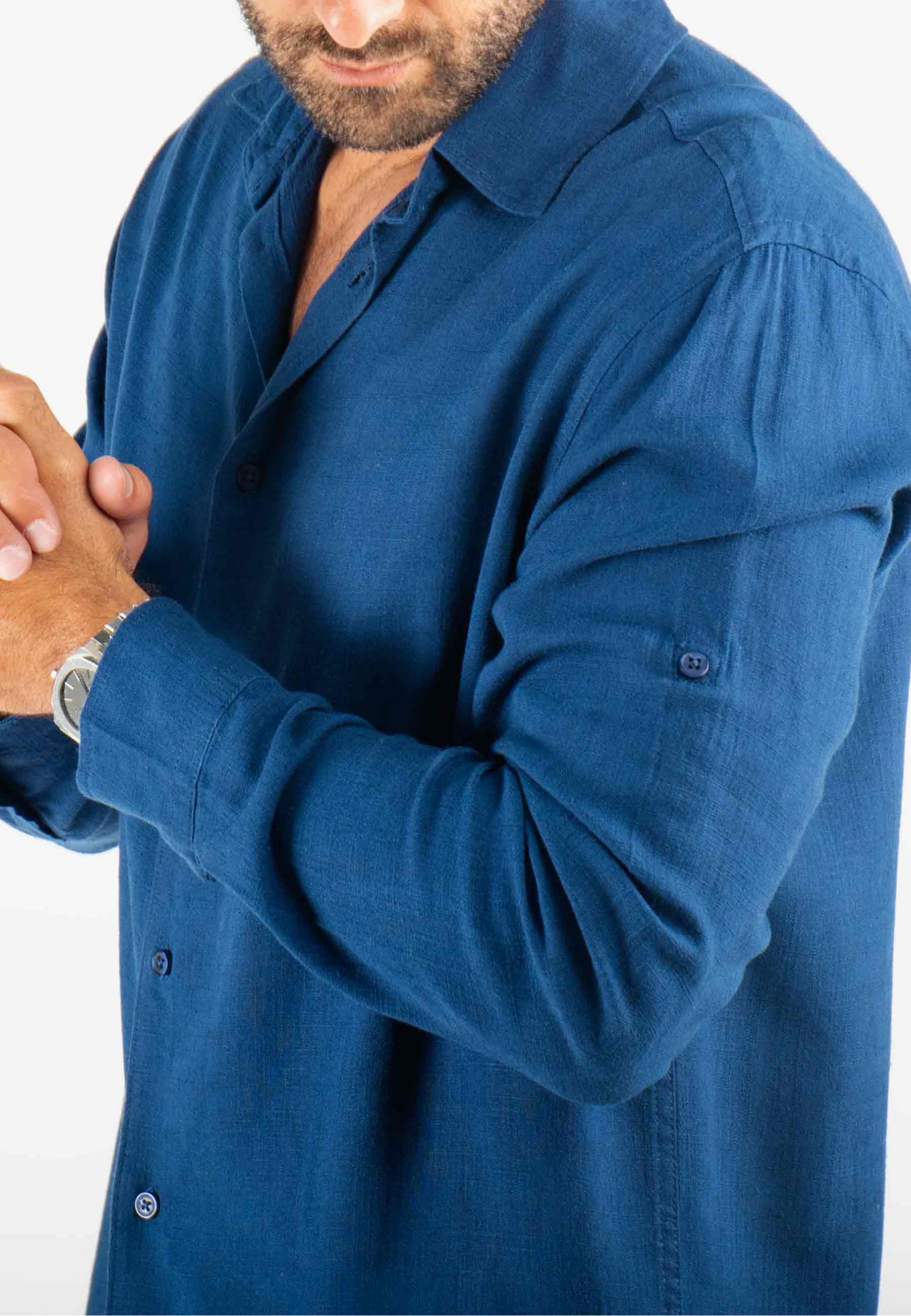 Chemise Homme Mélange Viscose et Lin - Bleu marine
