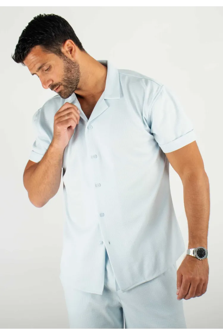 Chemisette Homme Bleu Ciel Texturée - Fraîcheur Été