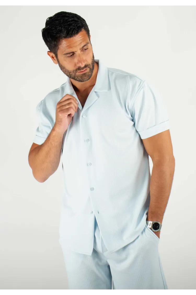 Chemisette Homme Bleu Ciel Texturée - Fraîcheur Été