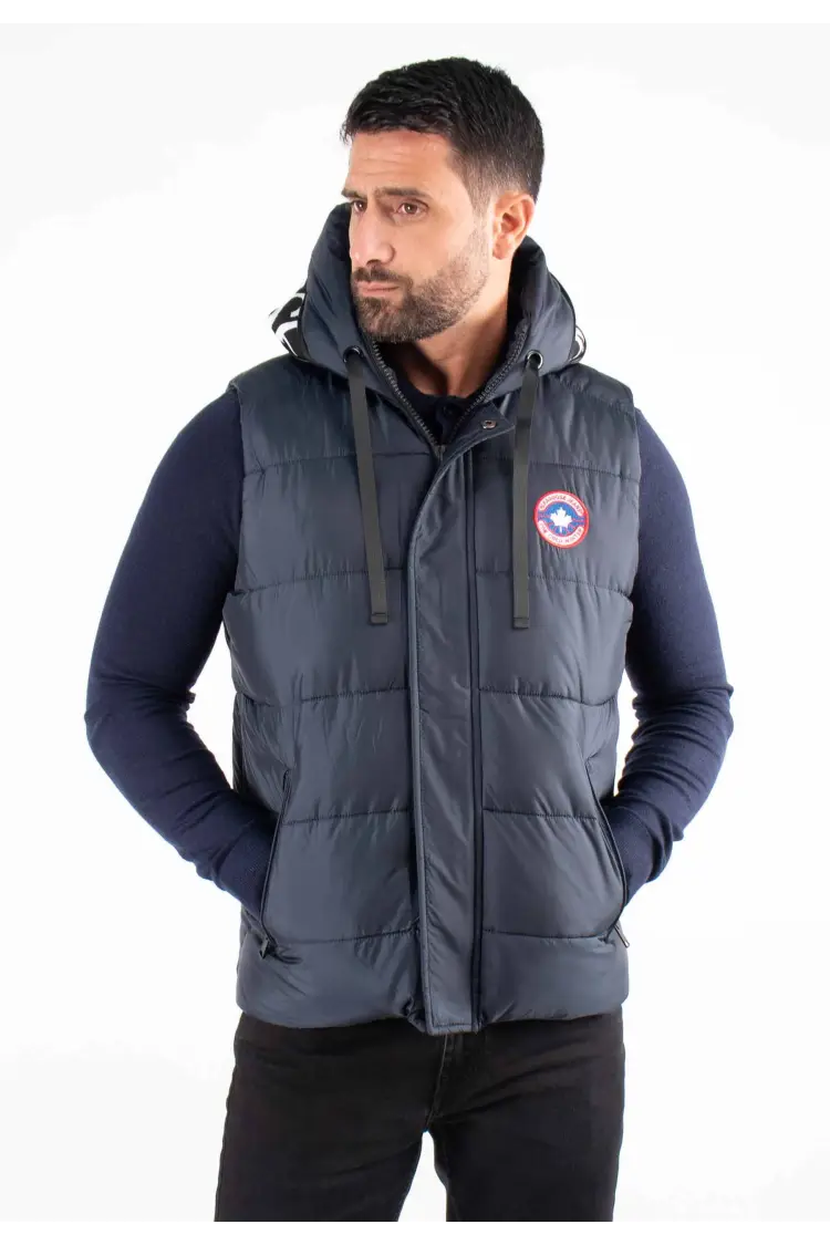 Gilet Sans Manches Homme Paragoose SPOT – Matelassé Navy avec Capuche
