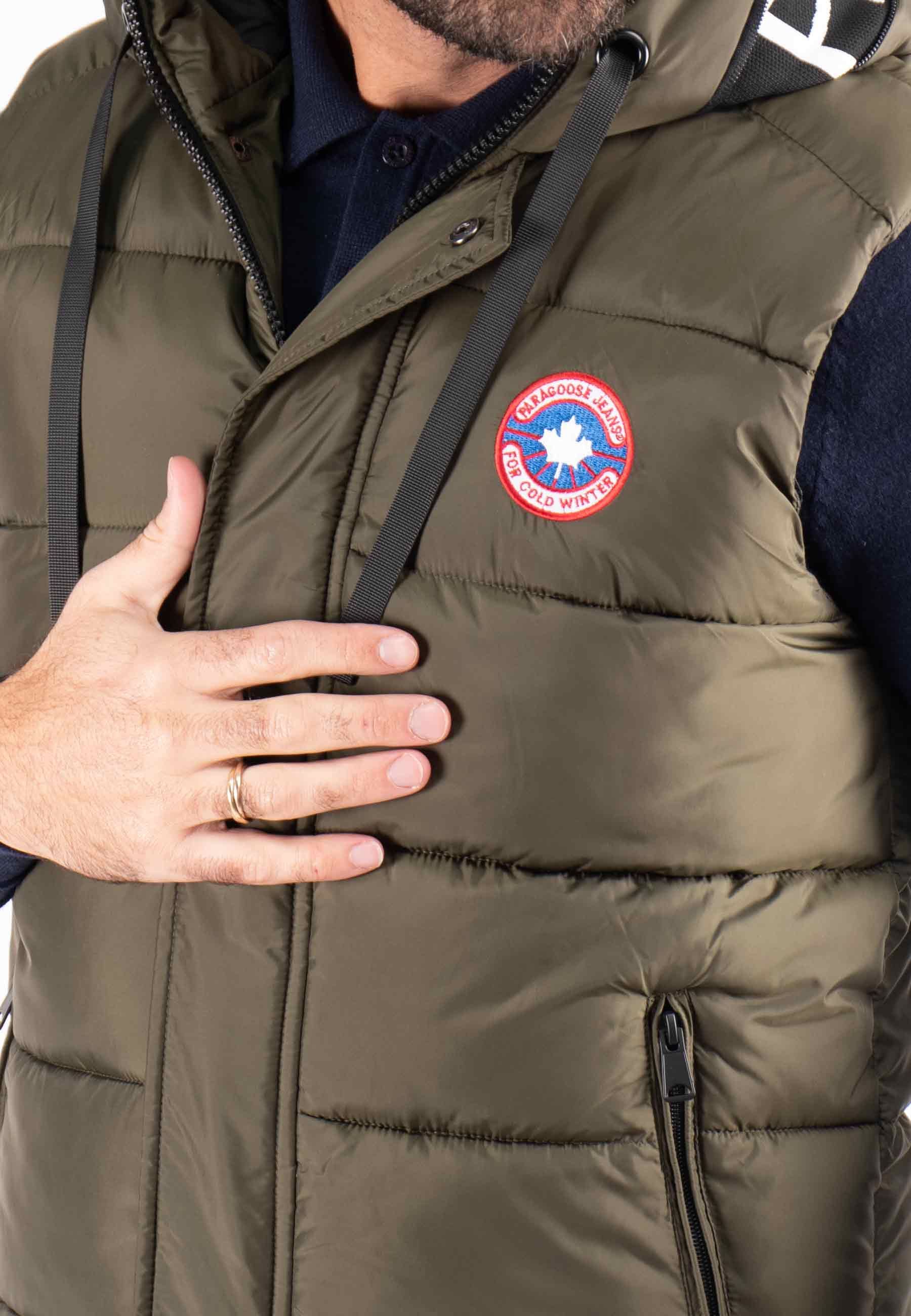Gilet Sans Manches Homme Paragoose SPOT – Matelassé Kaki avec Capuche