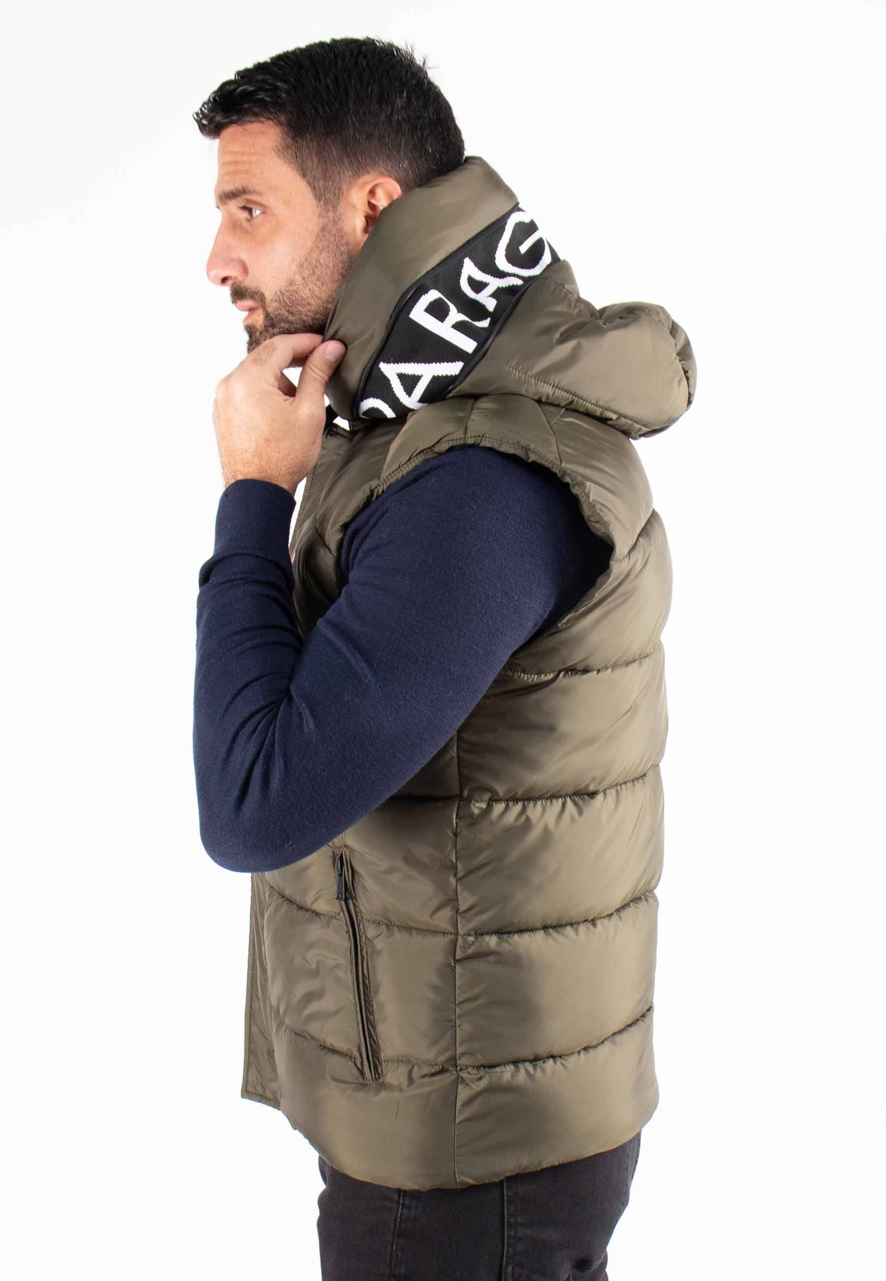 Gilet Sans Manches Homme Paragoose SPOT – Matelassé Kaki avec Capuche