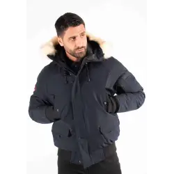 Doudoune Homme Paragoose ARIA – Bomber Hiver à Capuche Fourrure Synthétique – Navy Urbain