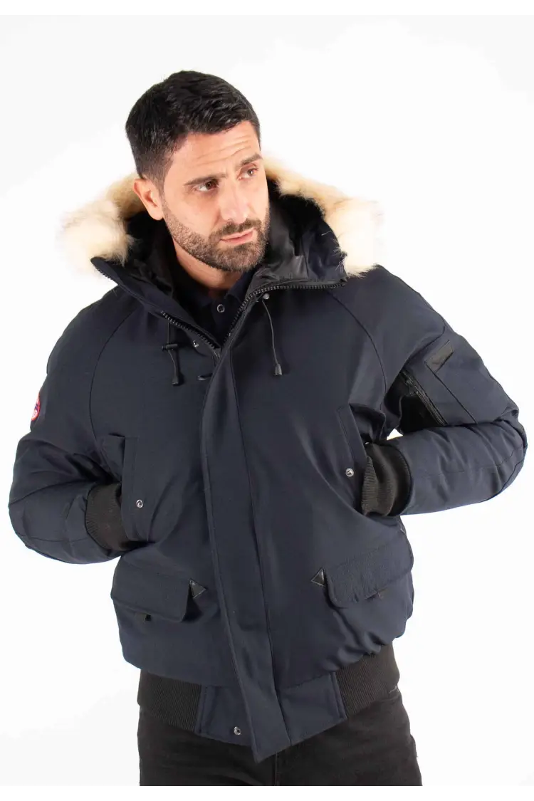 Doudoune Homme Paragoose ARIA – Bomber Hiver à Capuche Fourrure Synthétique – Navy Urbain