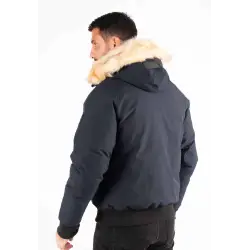 Doudoune Homme Paragoose ARIA – Bomber Hiver à Capuche Fourrure Synthétique – Navy Urbain