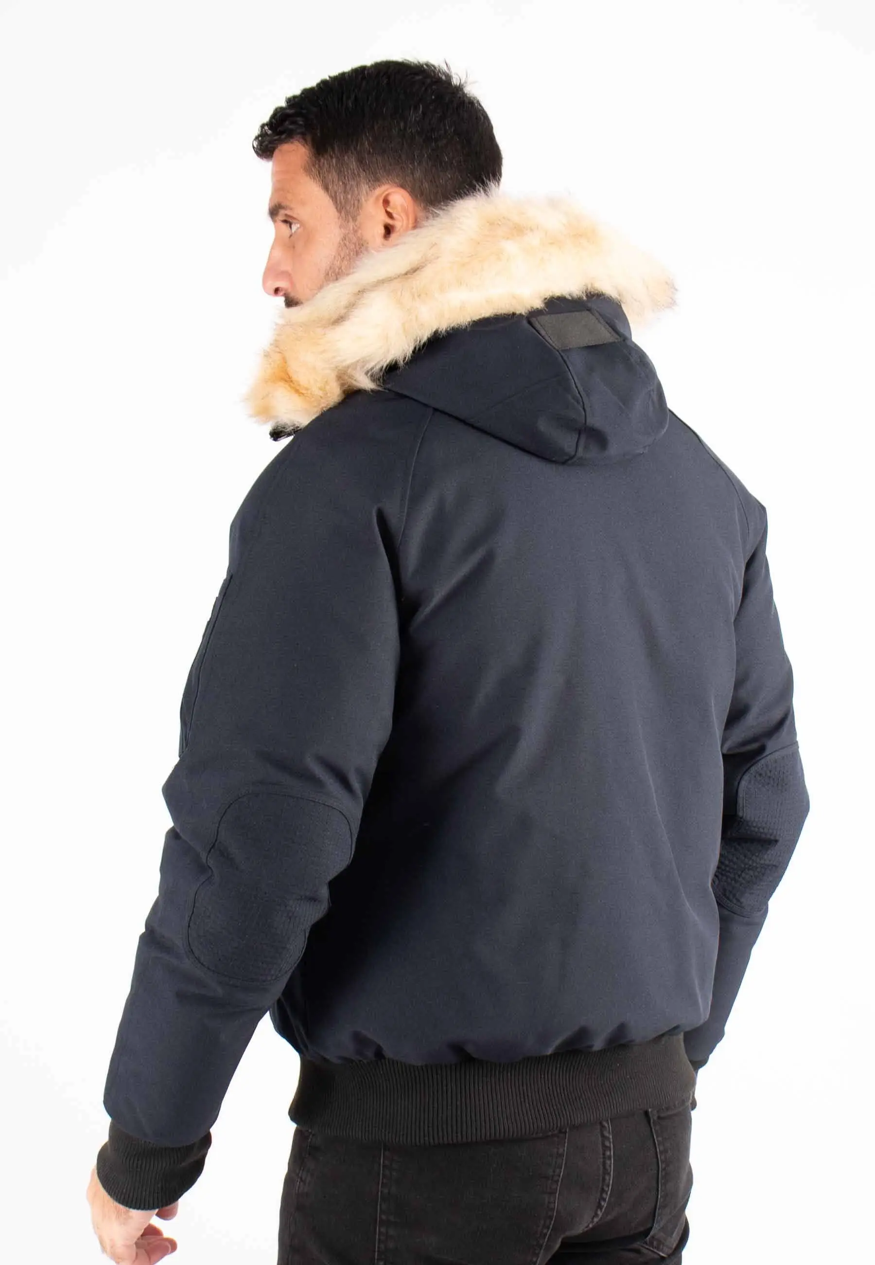Doudoune Homme Paragoose ARIA – Bomber Hiver à Capuche Fourrure Synthétique – Navy Urbain
