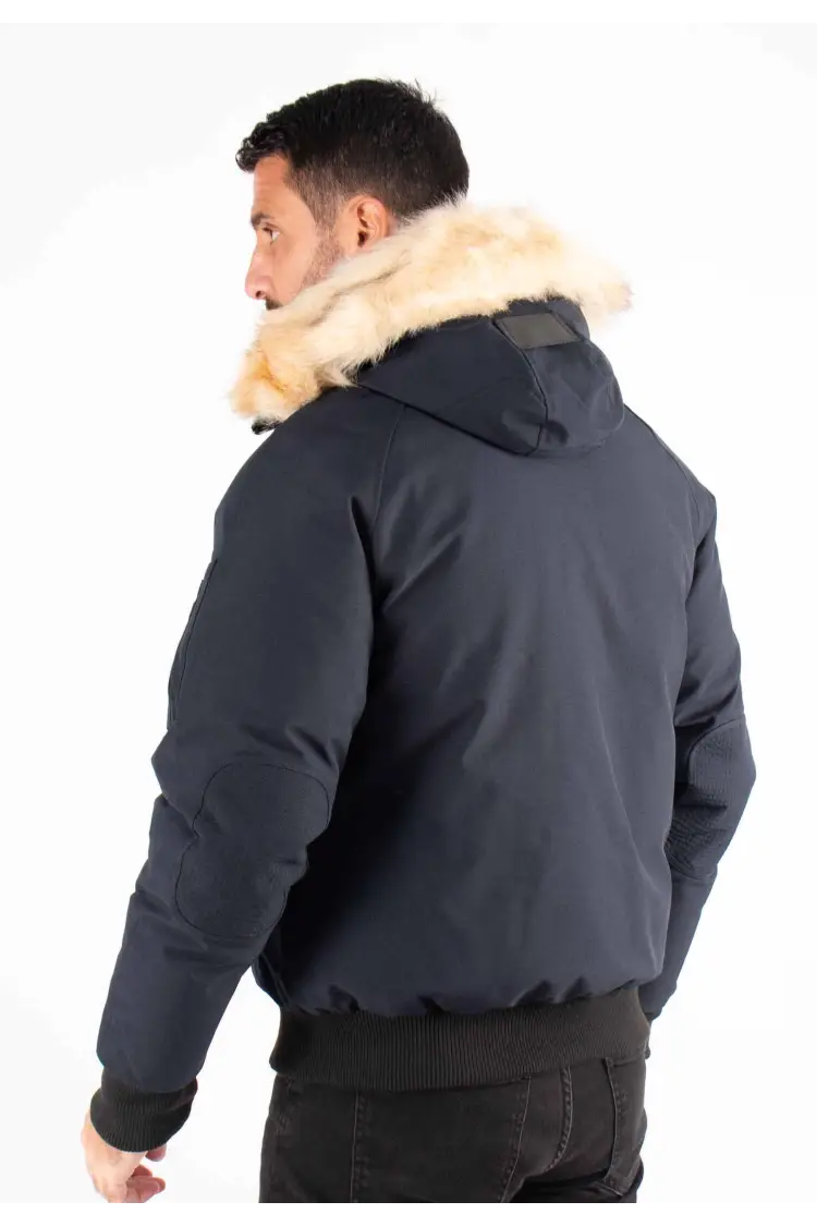 Doudoune Homme Paragoose ARIA – Bomber Hiver à Capuche Fourrure Synthétique – Navy Urbain