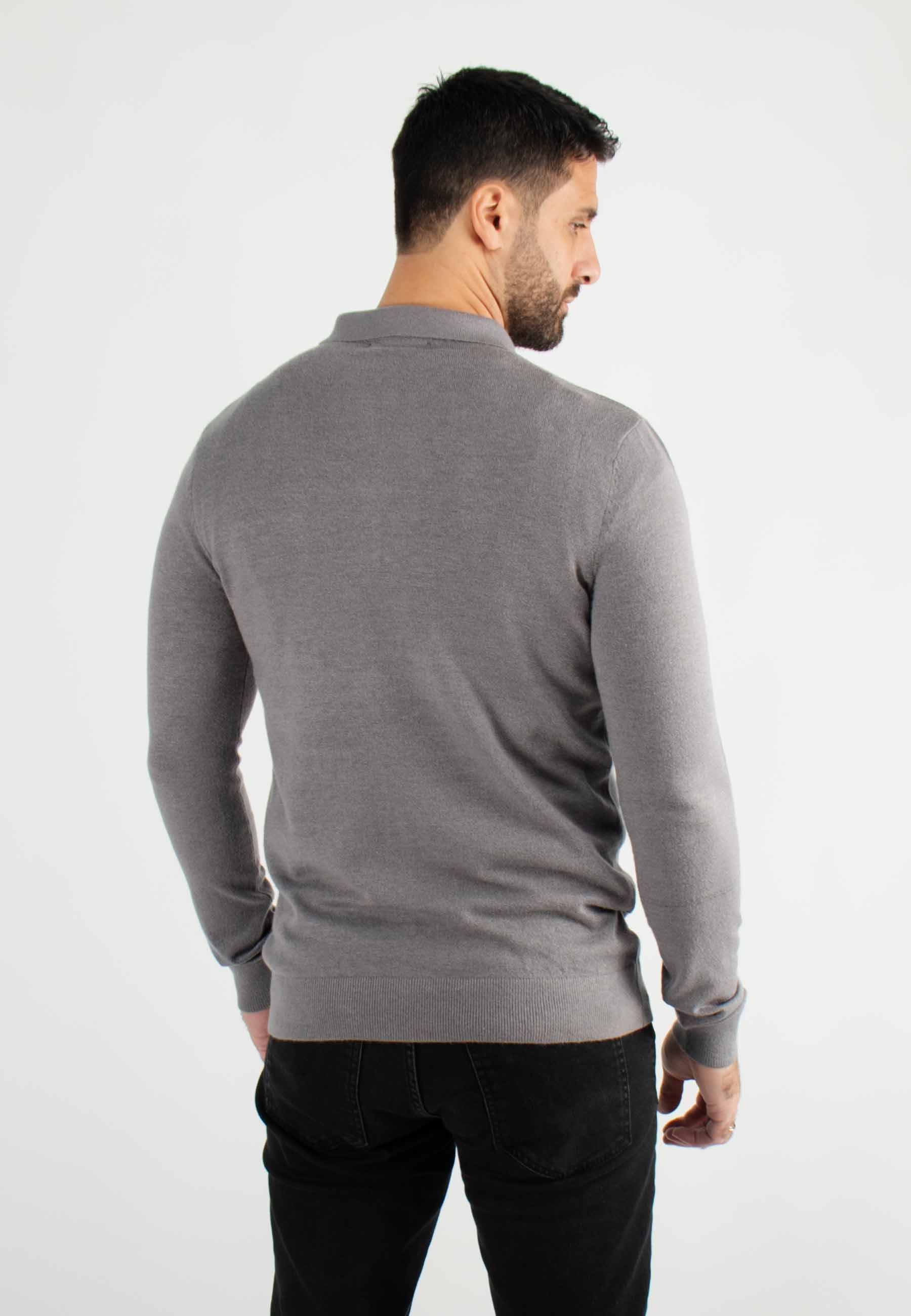 Pull col polo en maille fine anthracite