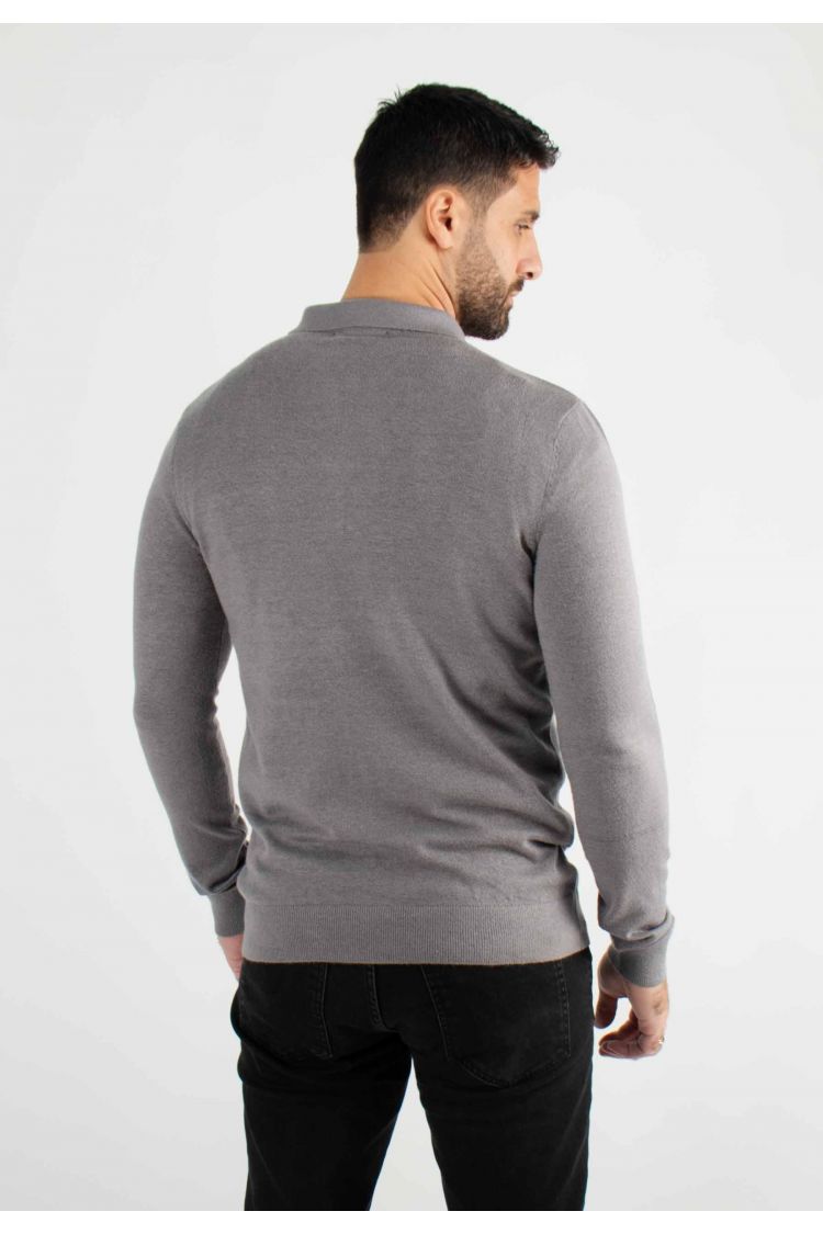 Pull col polo en maille fine anthracite