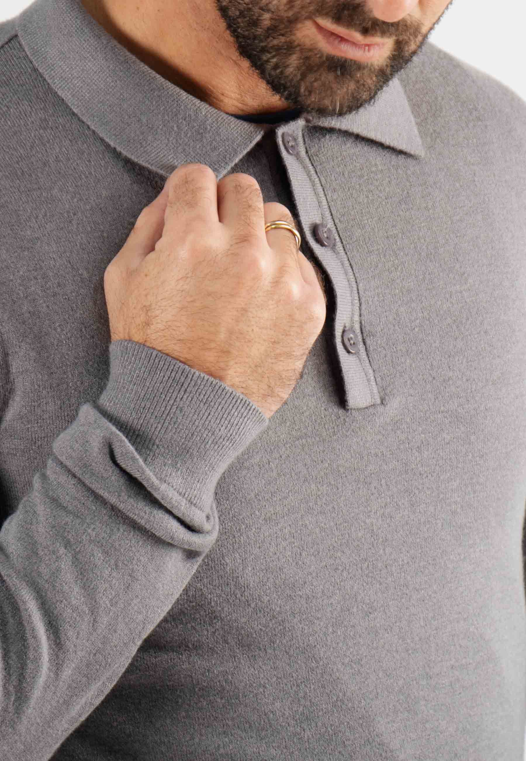 Pull col polo en maille fine anthracite