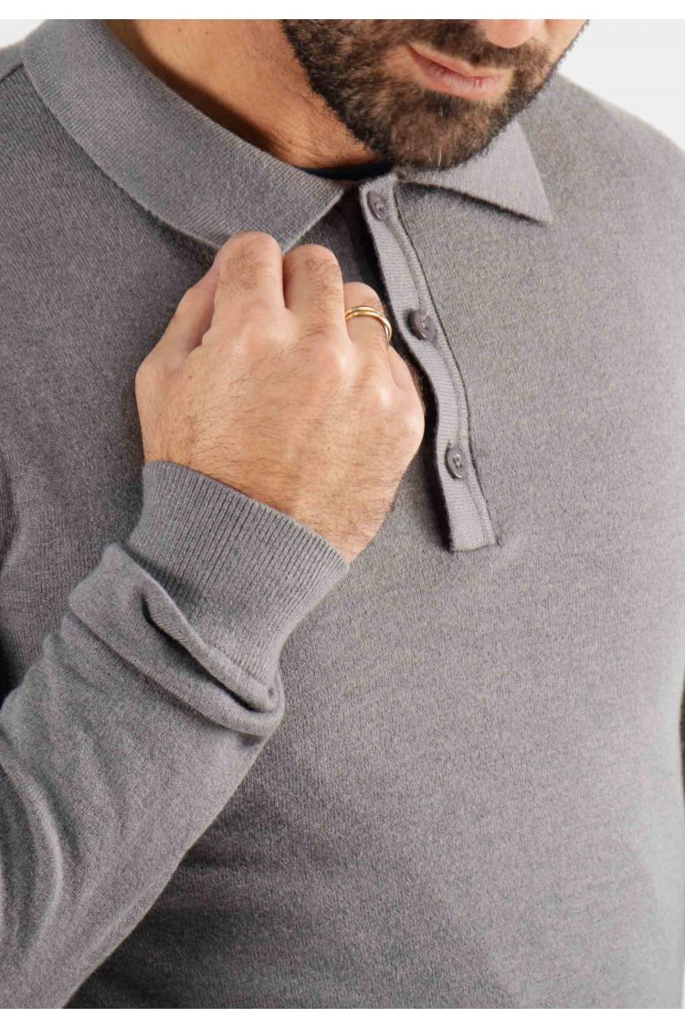 Pull col polo en maille fine anthracite