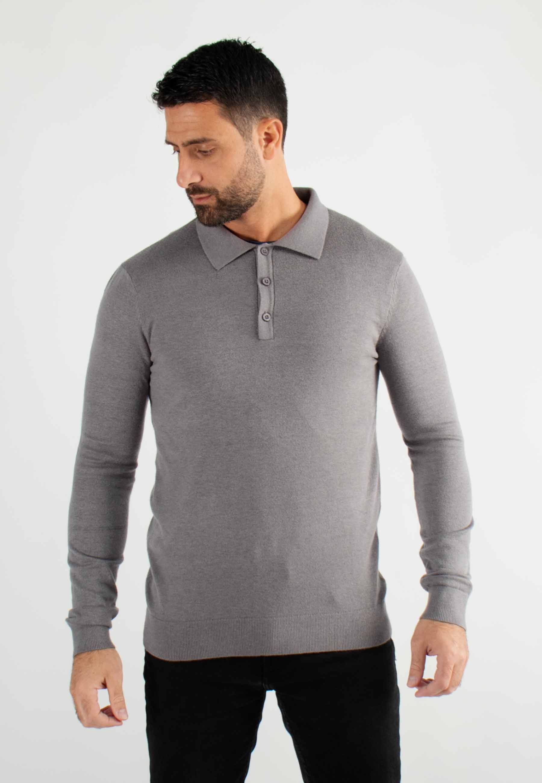 Pull col polo en maille fine anthracite
