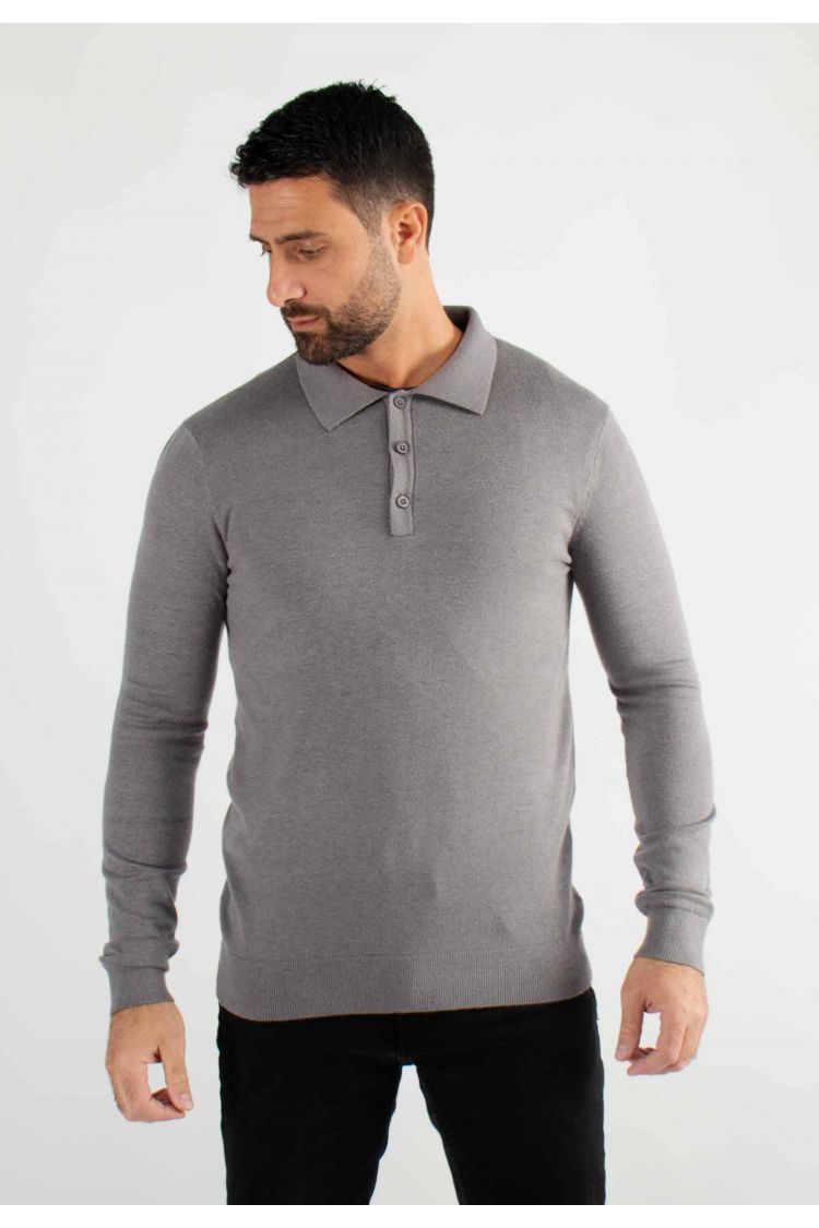 Pull col polo en maille fine anthracite