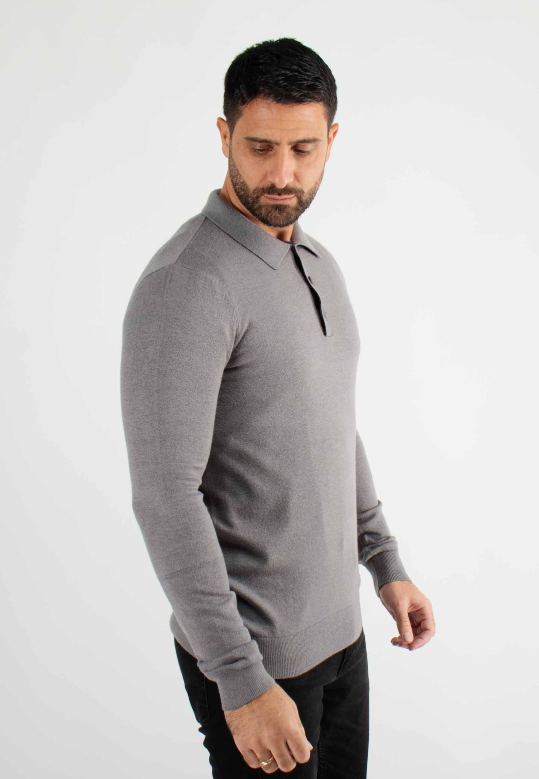 Pull col polo en maille fine anthracite