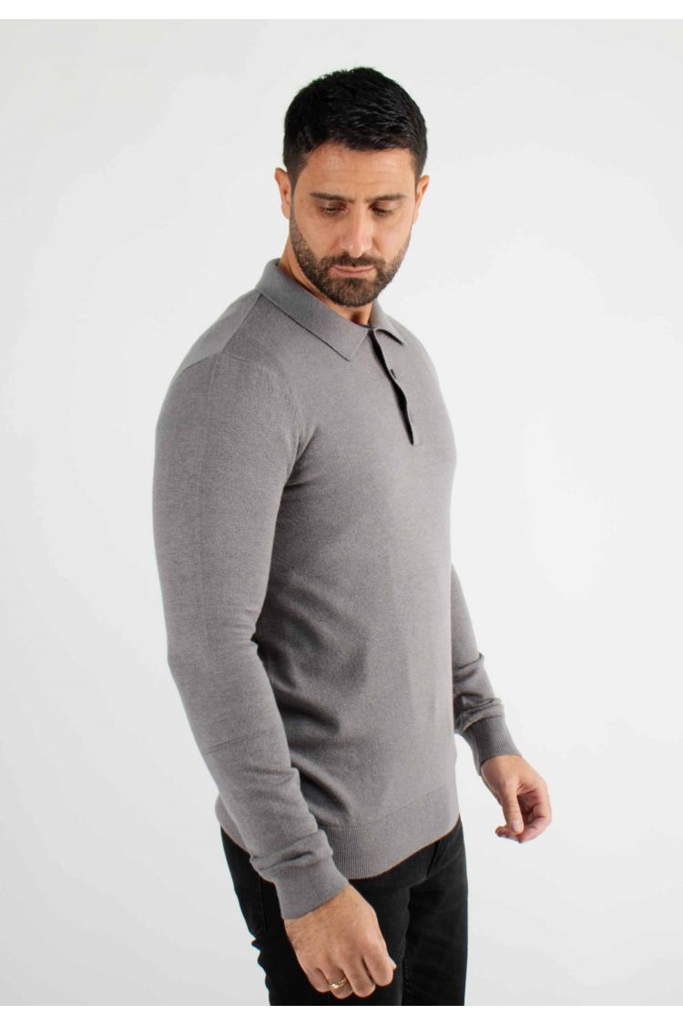 Pull col polo en maille fine anthracite