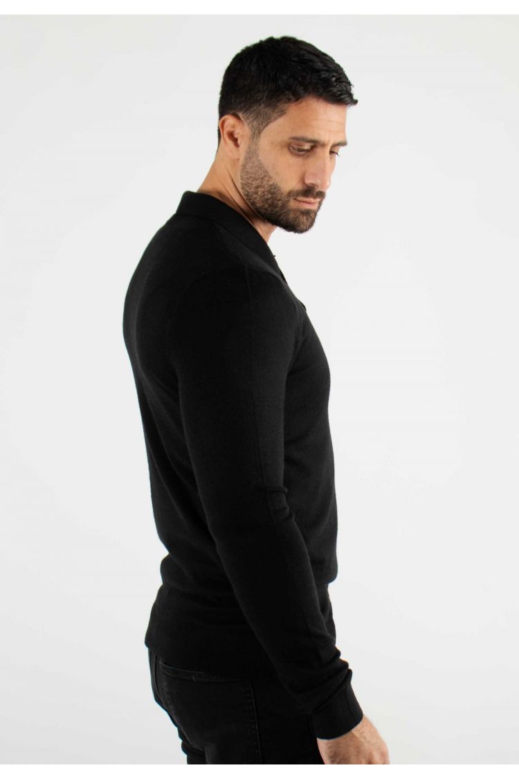 Pull col polo en maille fine noir